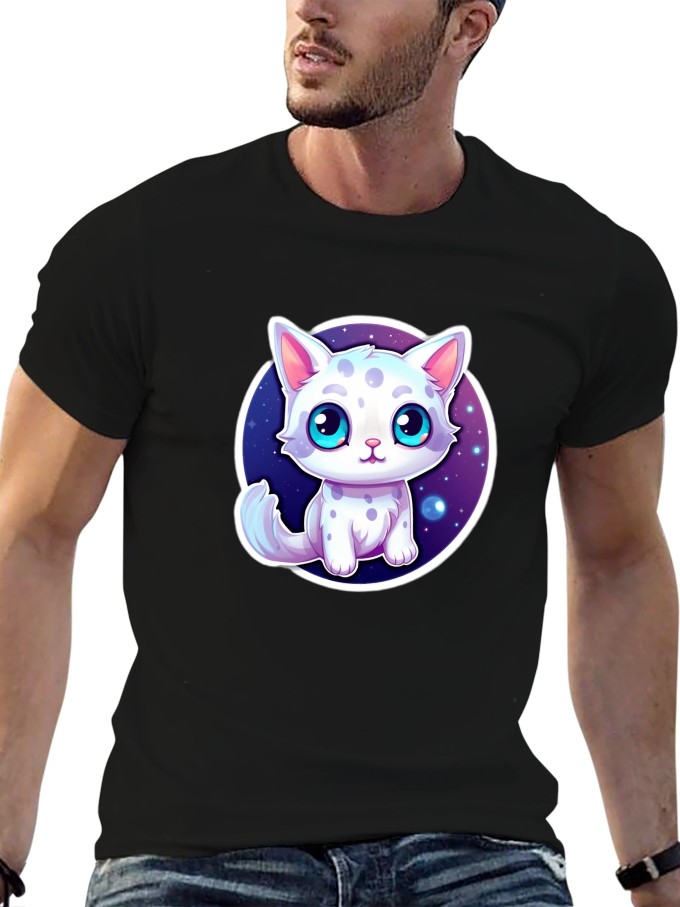 Cute Cartoon Cat T-Shirt - Unisex Black Tee