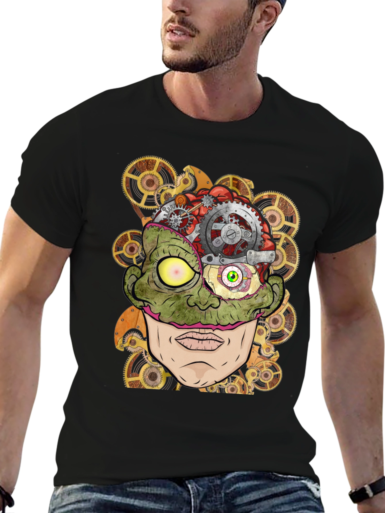 Steampunk Zombie Brain T-Shirt - Unique Graphic Tee
