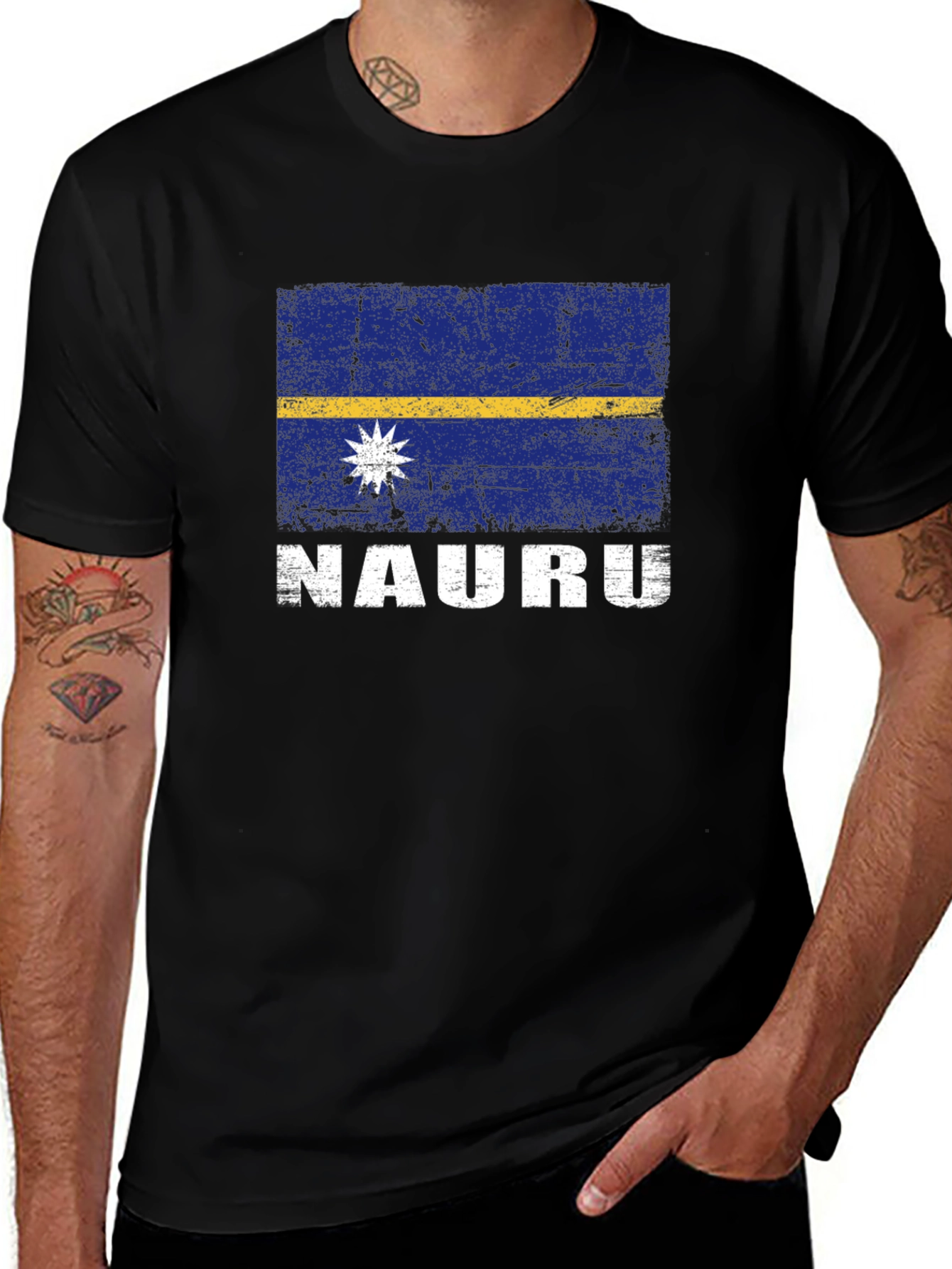 Nauru Flag Graphic T-Shirt - Distressed Design