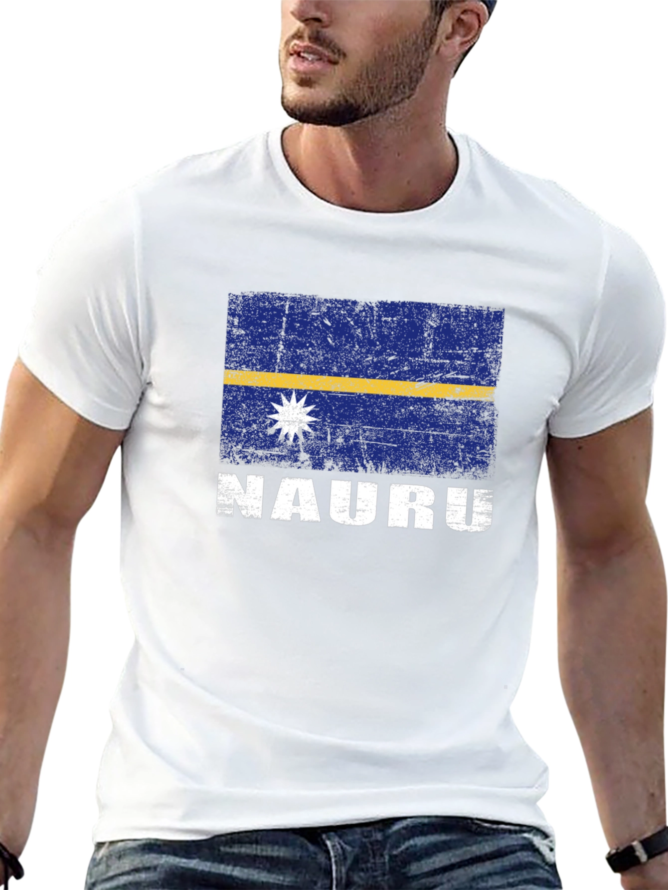 Nauru Flag Graphic T-Shirt - Distressed Design