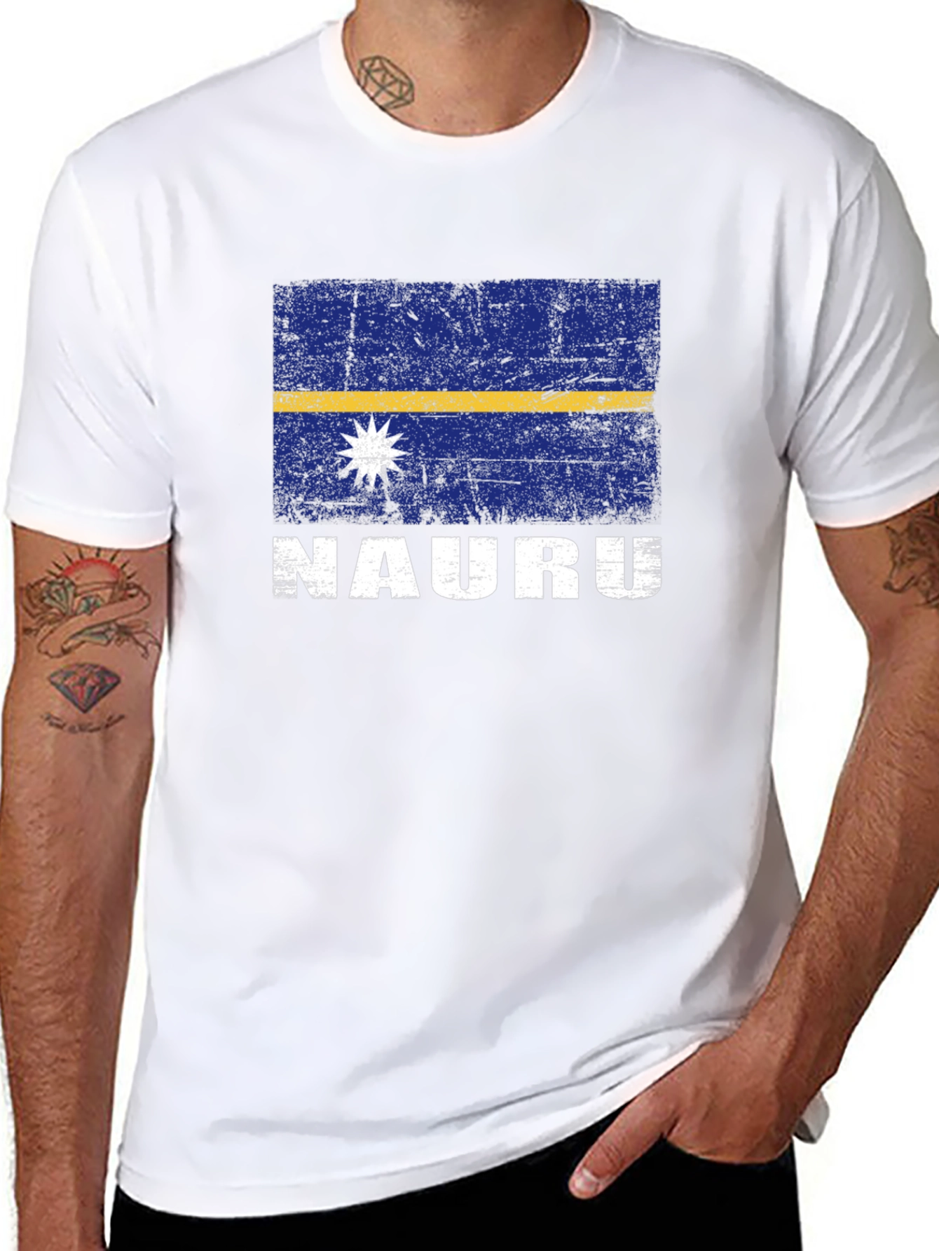 Nauru Flag Graphic T-Shirt - Distressed Design