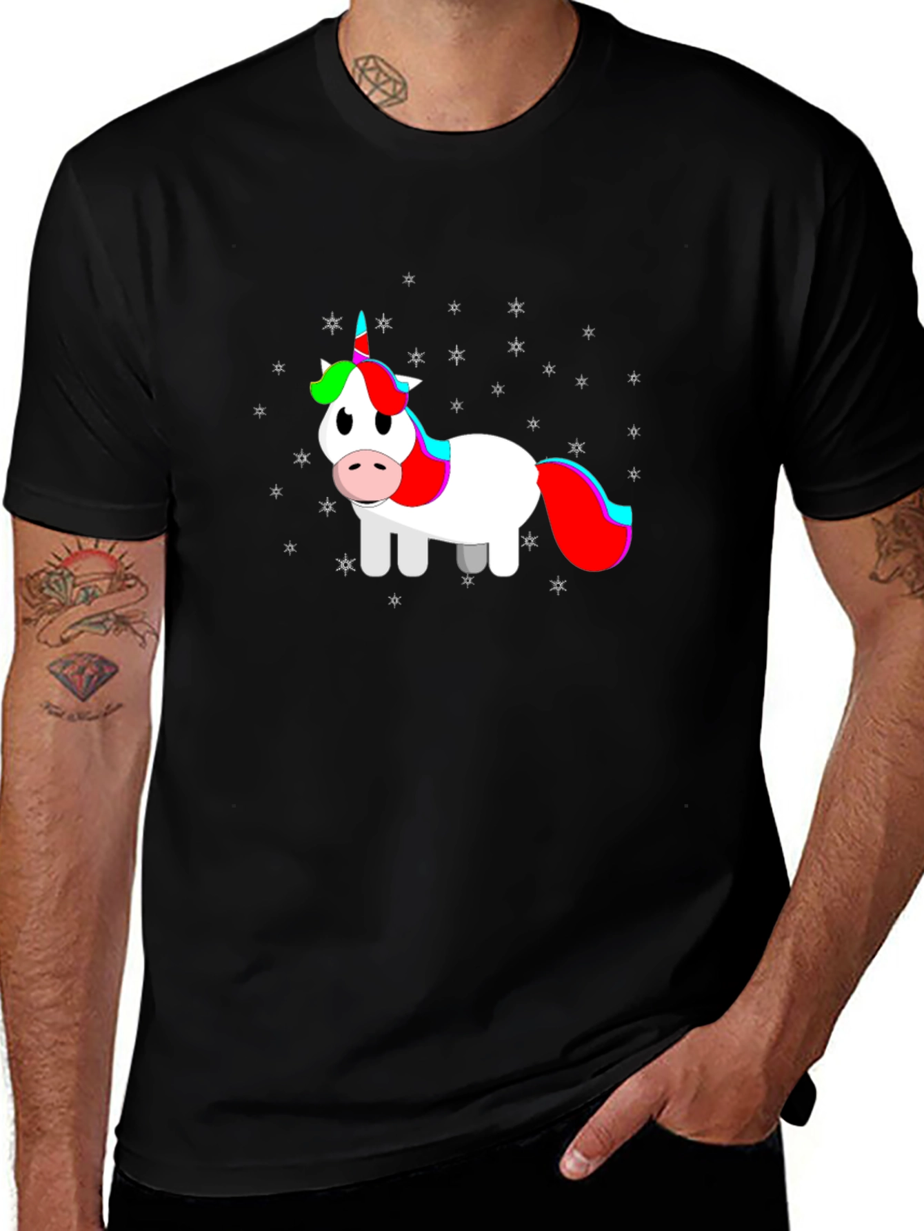 Cartoon Unicorn Black T-Shirt