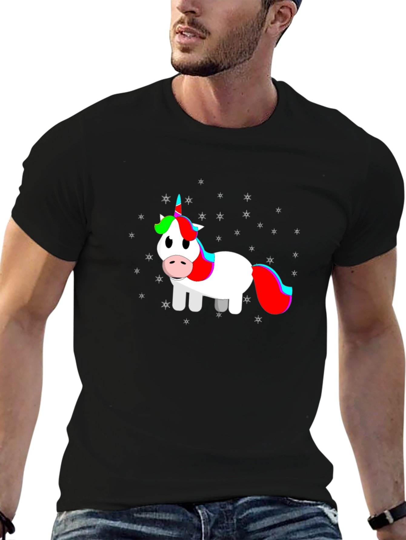Cartoon Unicorn Black T-Shirt