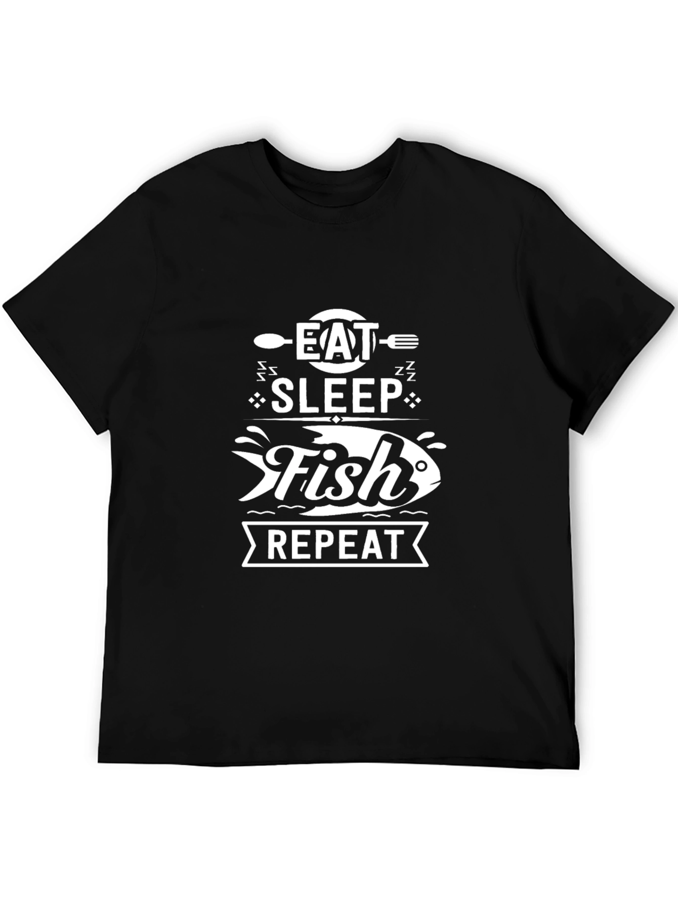 Eat Sleep Fish Repeat Graphic Tee - Black