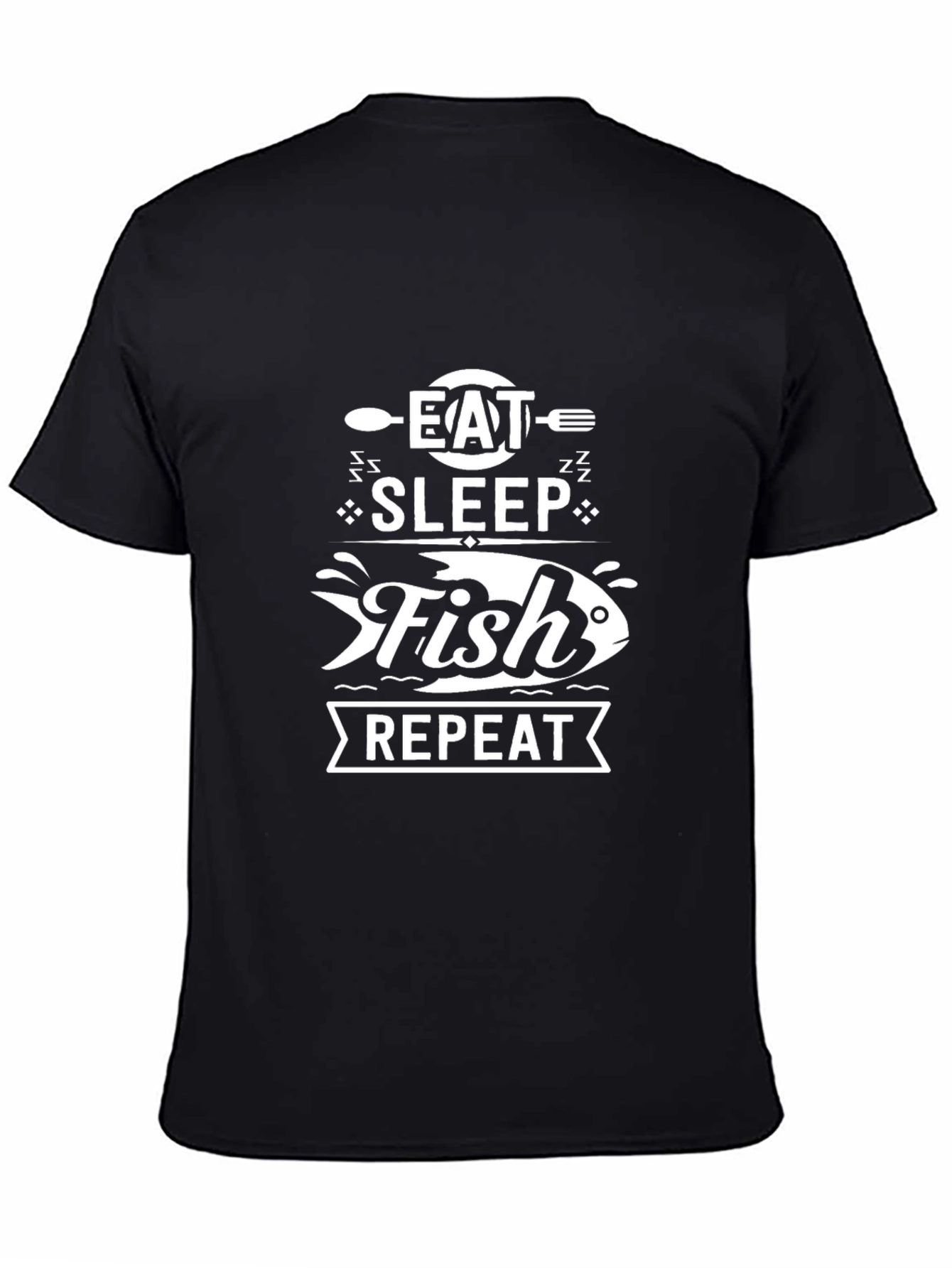 Eat Sleep Fish Repeat Graphic Tee - Black