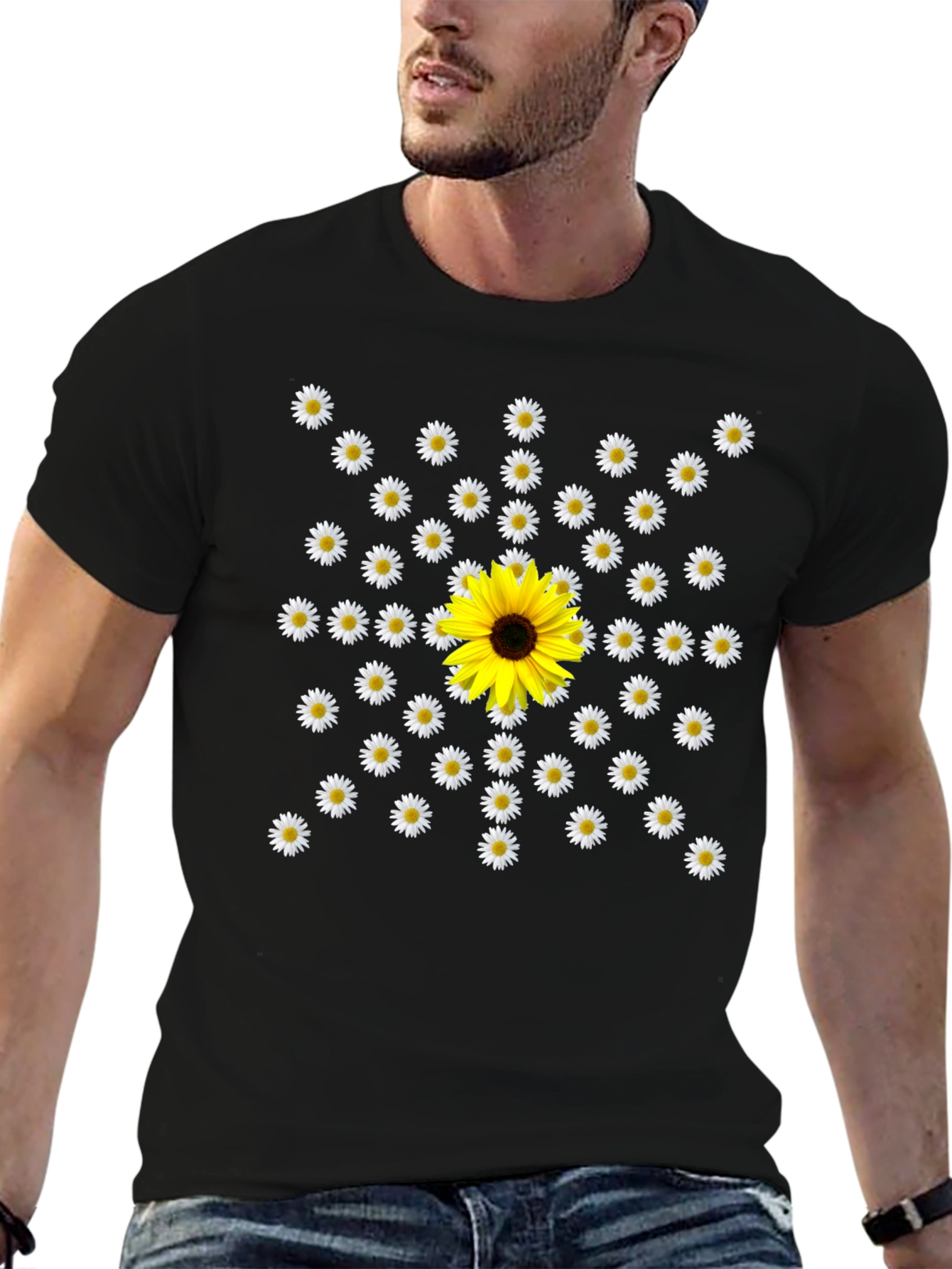 Daisy & Sunflower Graphic T-Shirt - Black