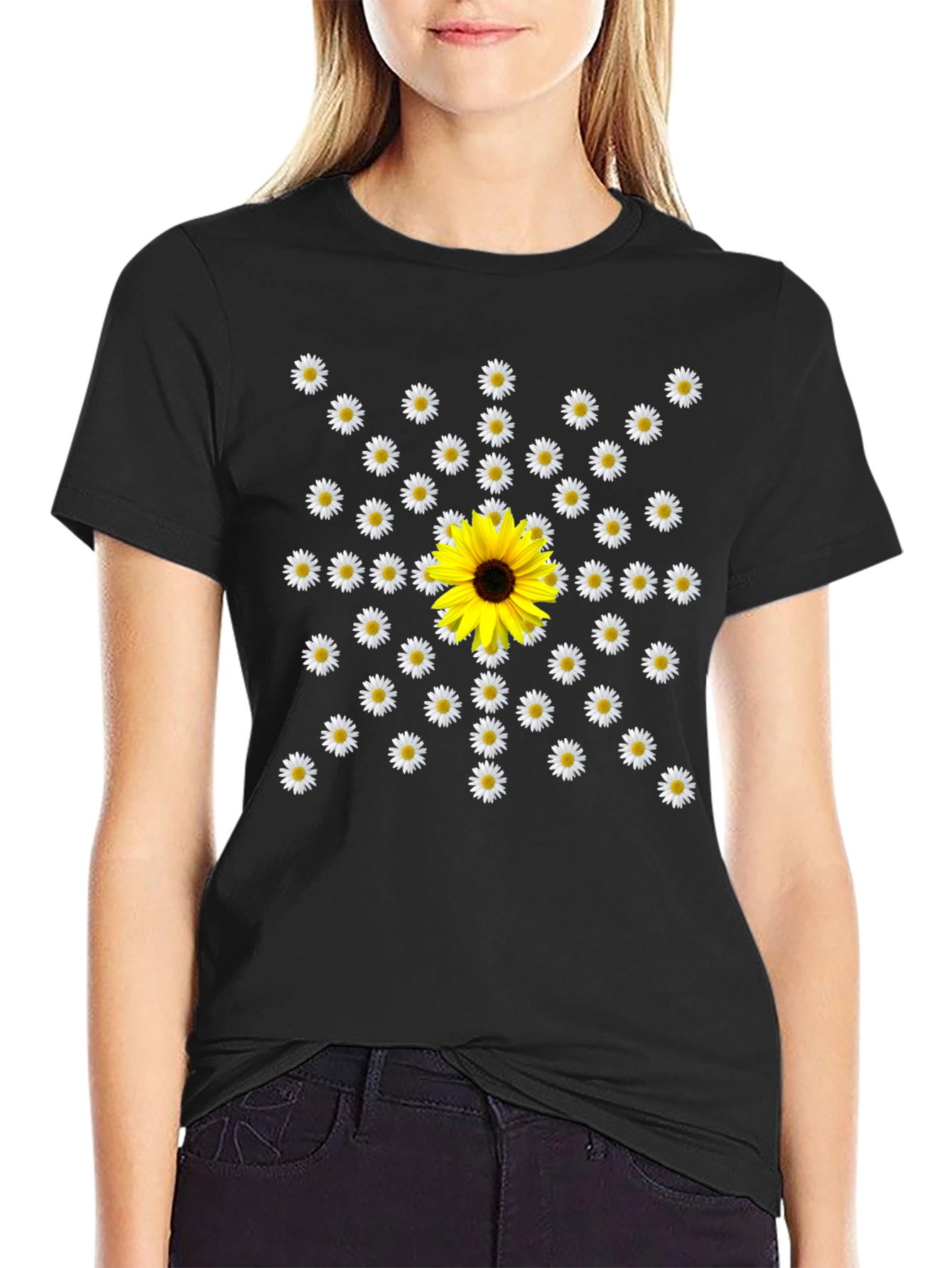 Daisy & Sunflower Graphic T-Shirt - Black
