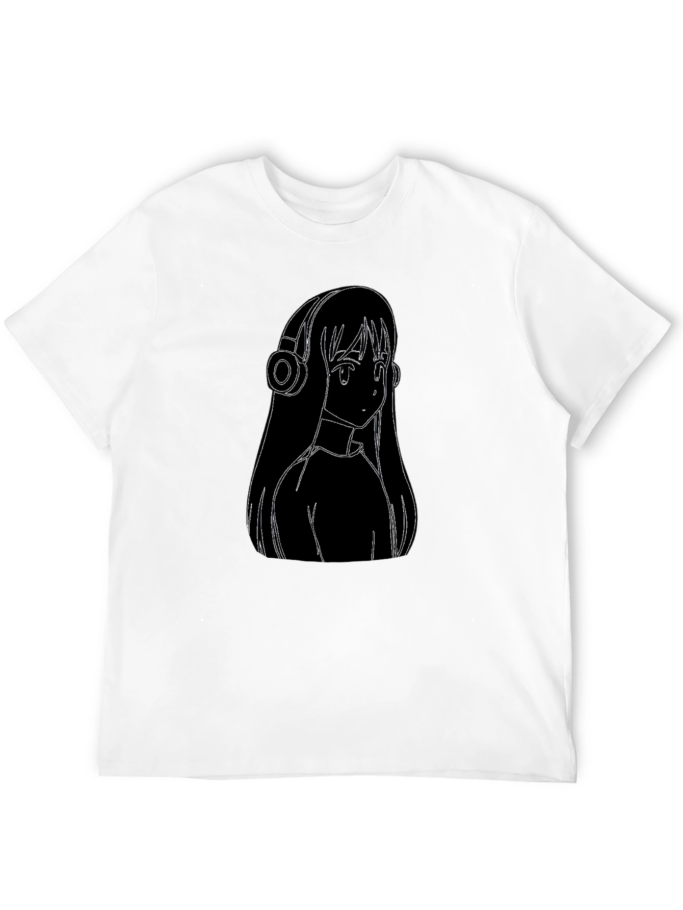 Anime Girl Headphones Graphic Black Tee