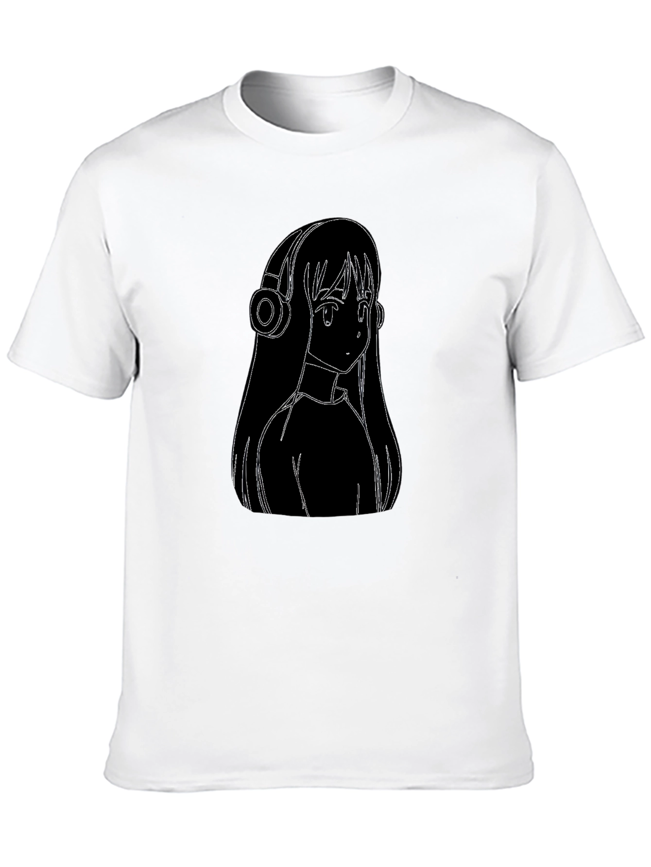 Anime Girl Headphones Graphic Black Tee