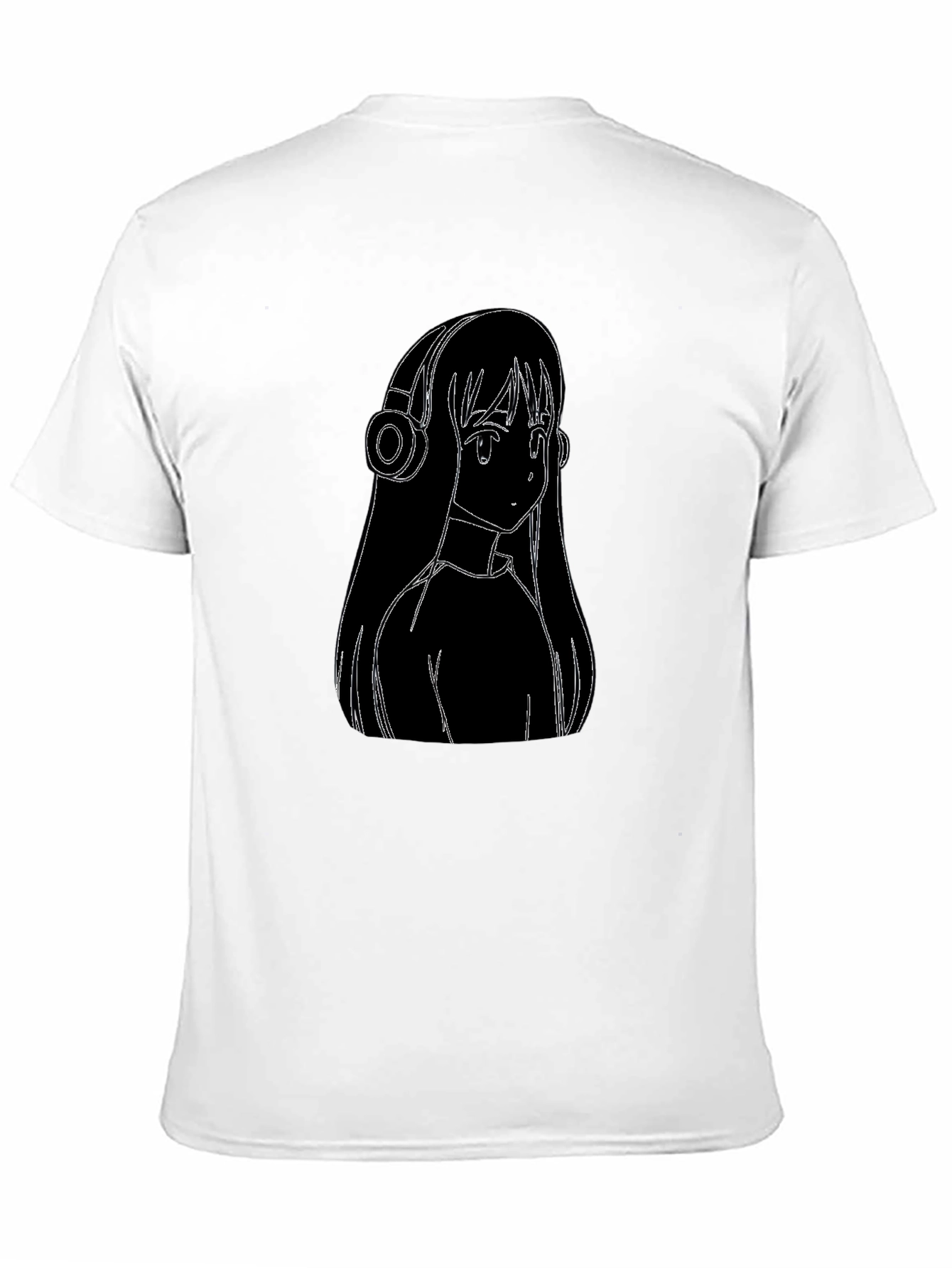 Anime Girl Headphones Graphic Black Tee