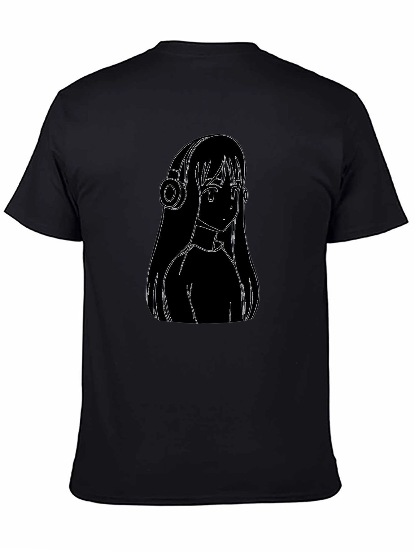 Anime Girl Headphones Graphic Black Tee