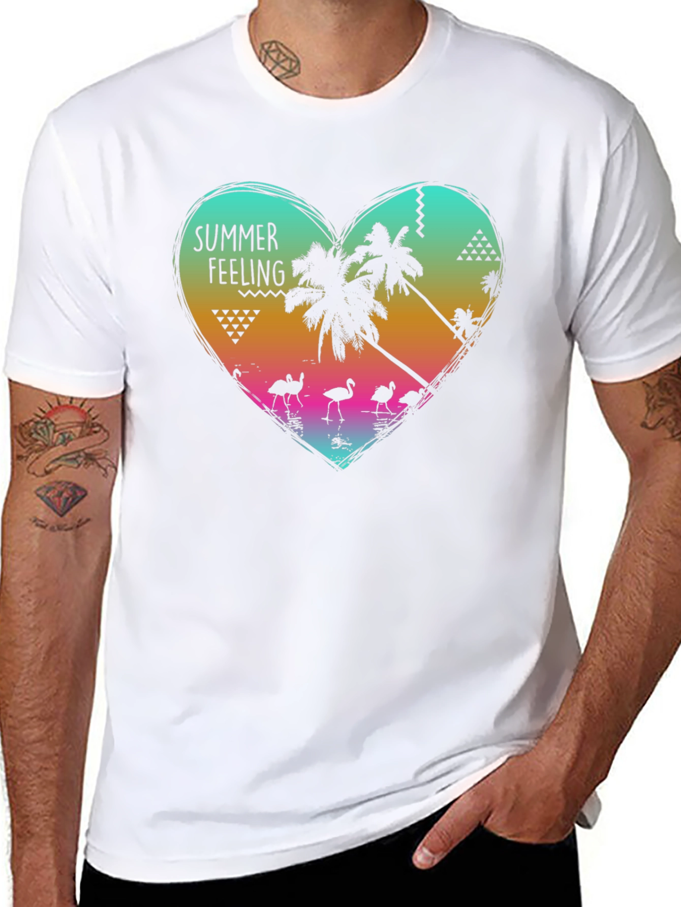 Summer Feeling Graphic Tee - Tropical Heart Design