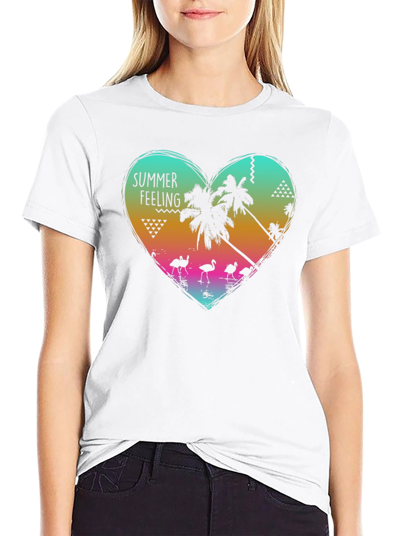 Summer Feeling Graphic Tee - Tropical Heart Design