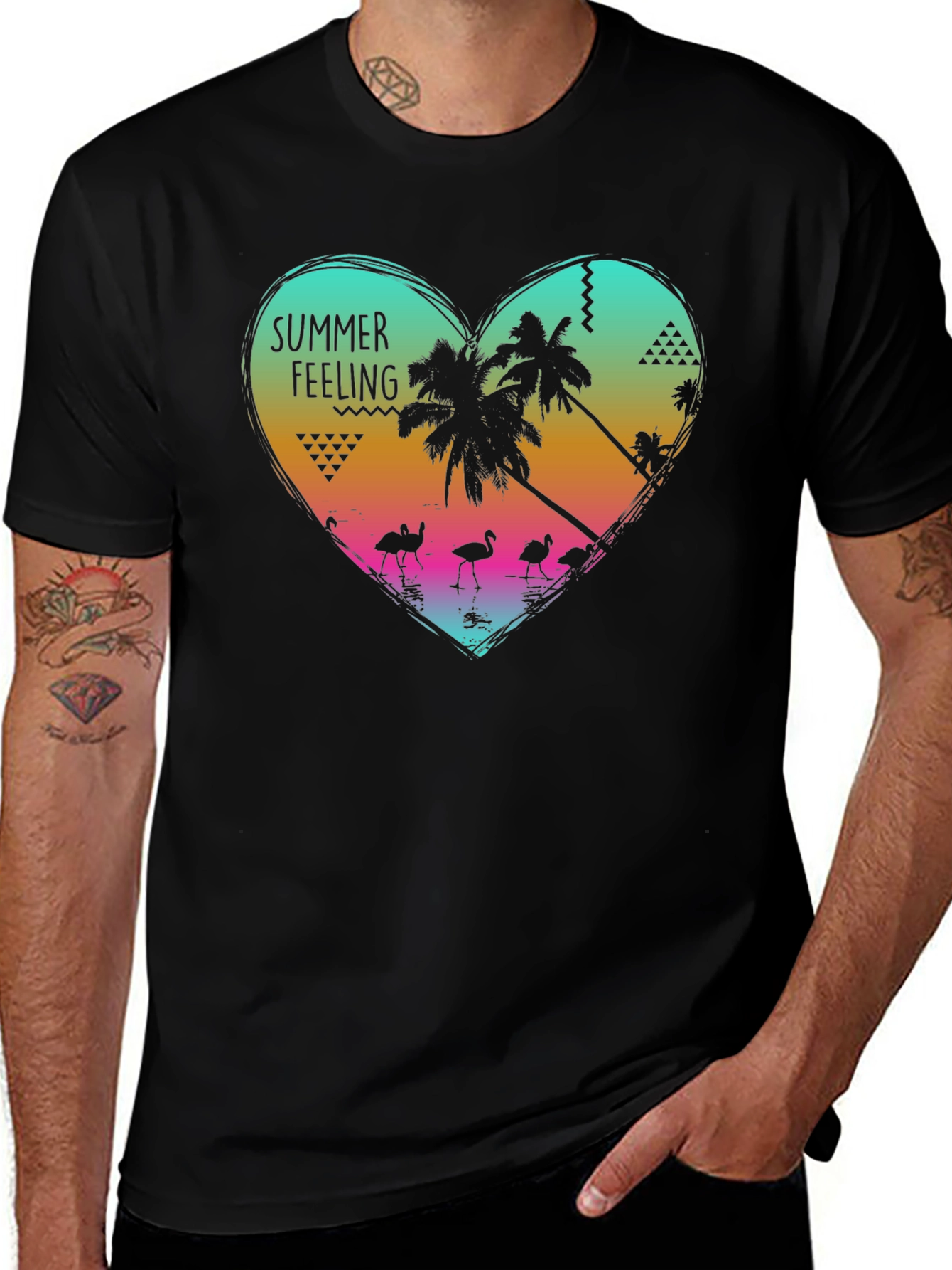 Summer Feeling Graphic Tee - Tropical Heart Design