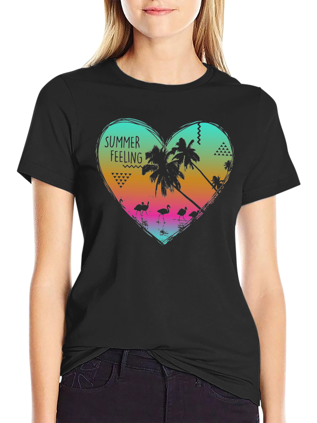 Summer Feeling Graphic Tee - Tropical Heart Design