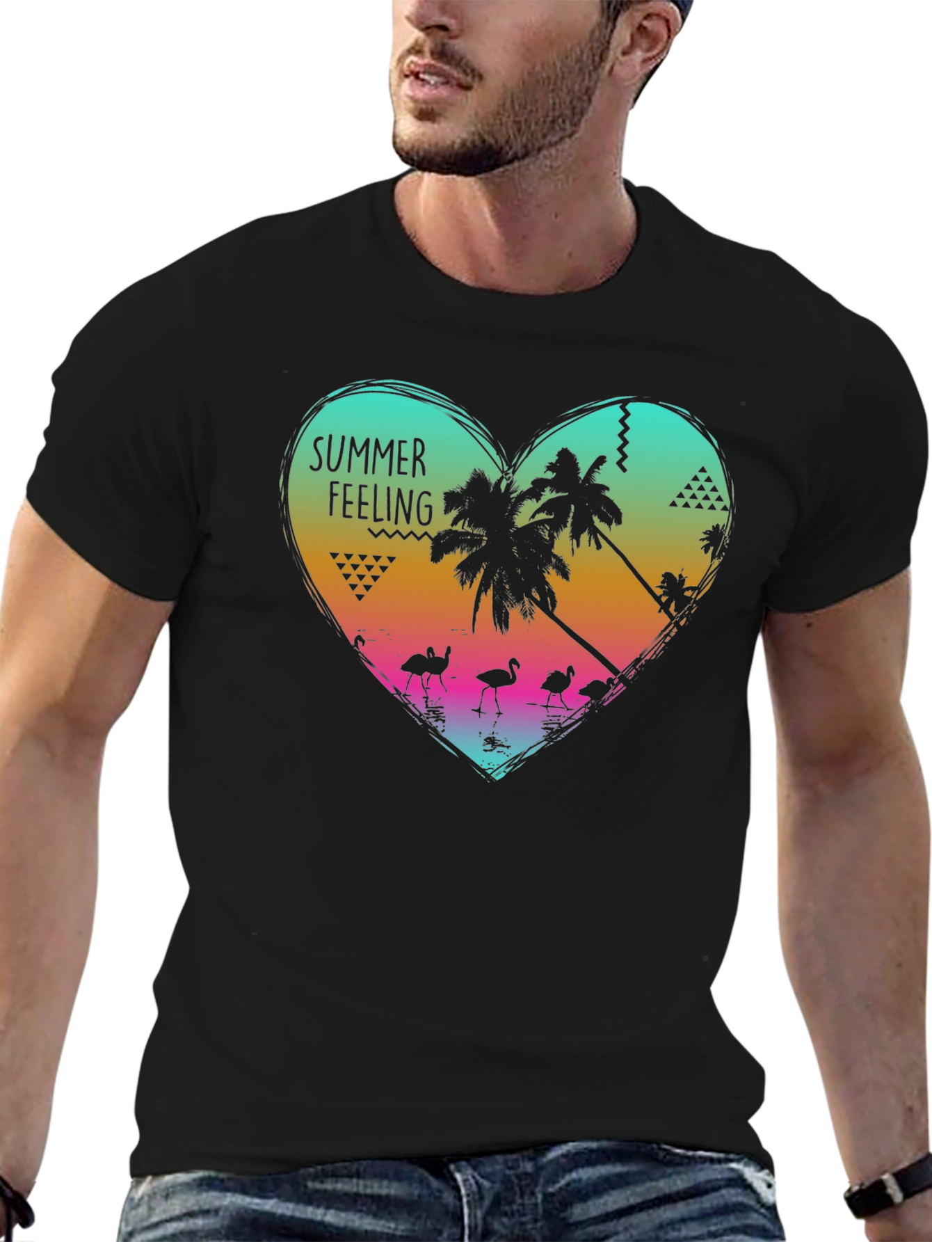 Summer Feeling Graphic Tee - Tropical Heart Design