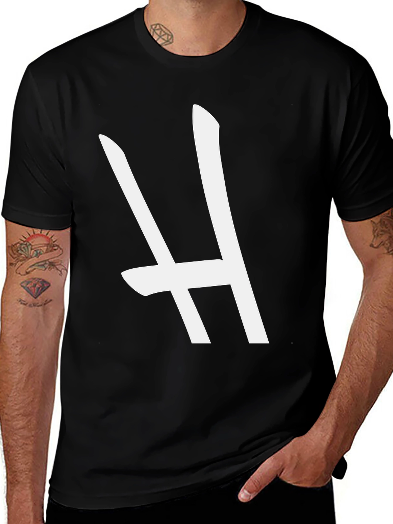 Bold Black T-Shirt with Striking White H Design