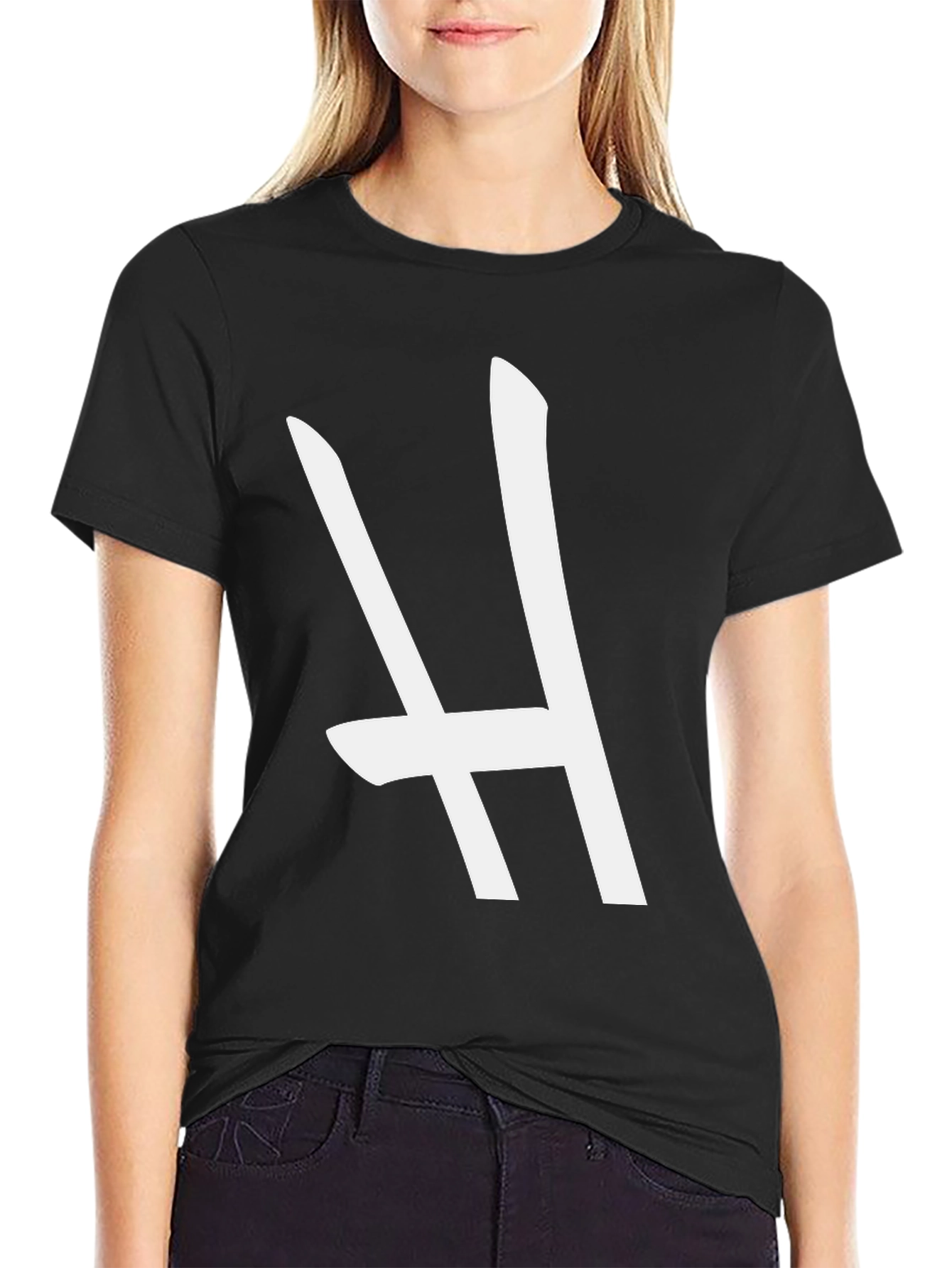 Bold Black T-Shirt with Striking White H Design