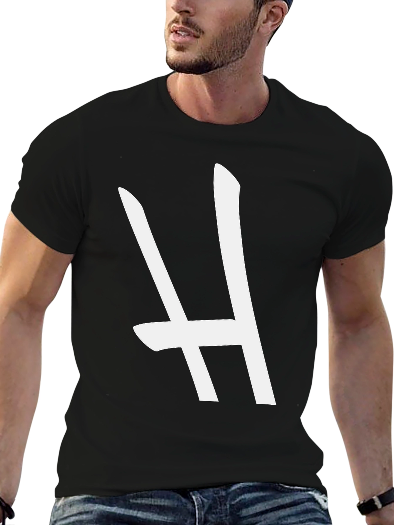 Bold Black T-Shirt with Striking White H Design