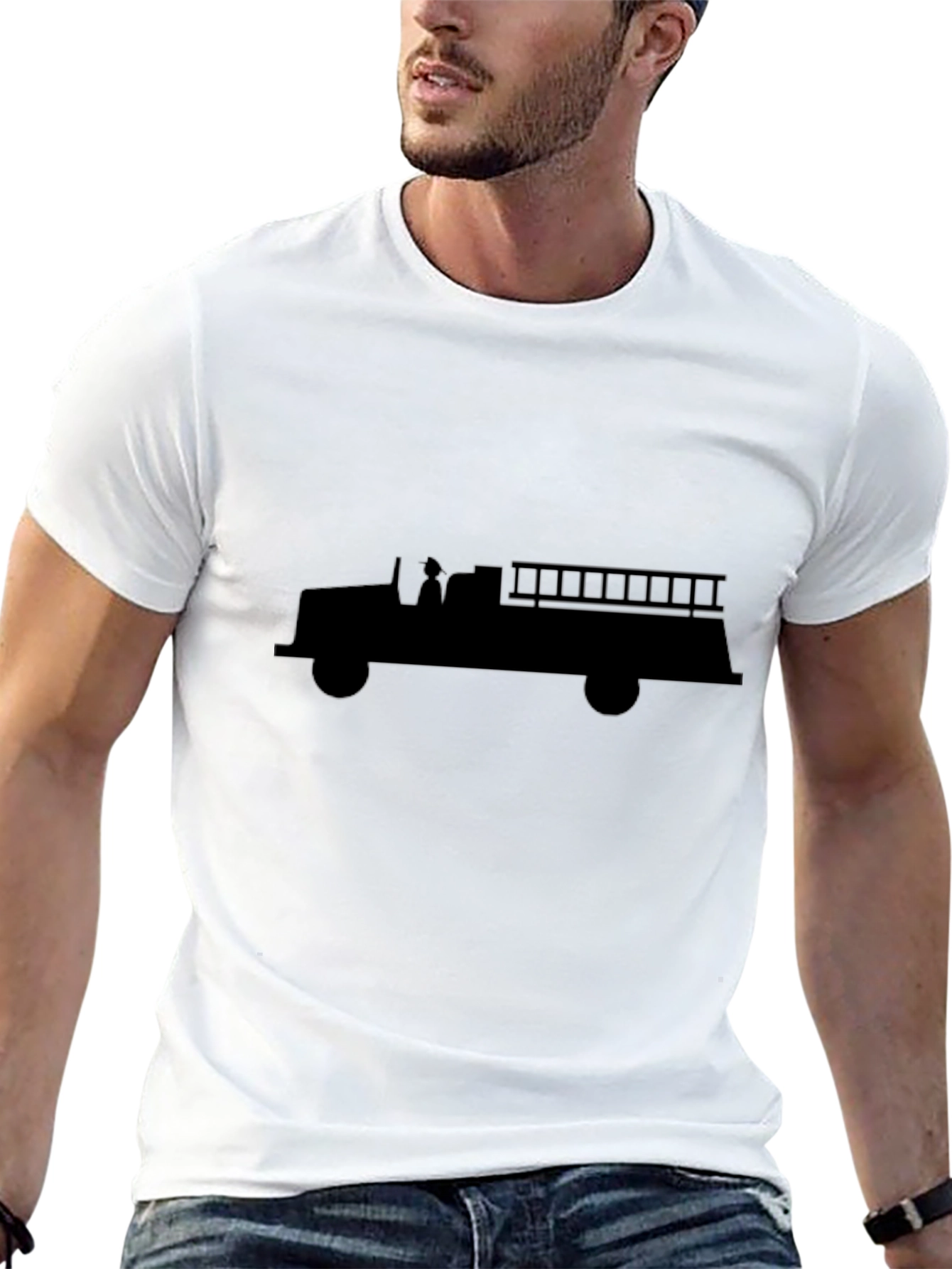 Fire Truck Silhouette T-Shirt - Black