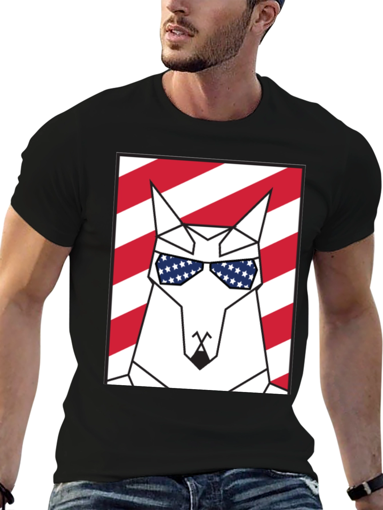 Patriotic Dog Graphic Tee - USA Flag Sunglasses
