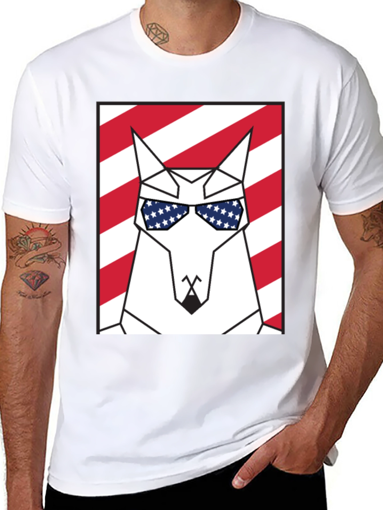 Patriotic Dog Graphic Tee - USA Flag Sunglasses
