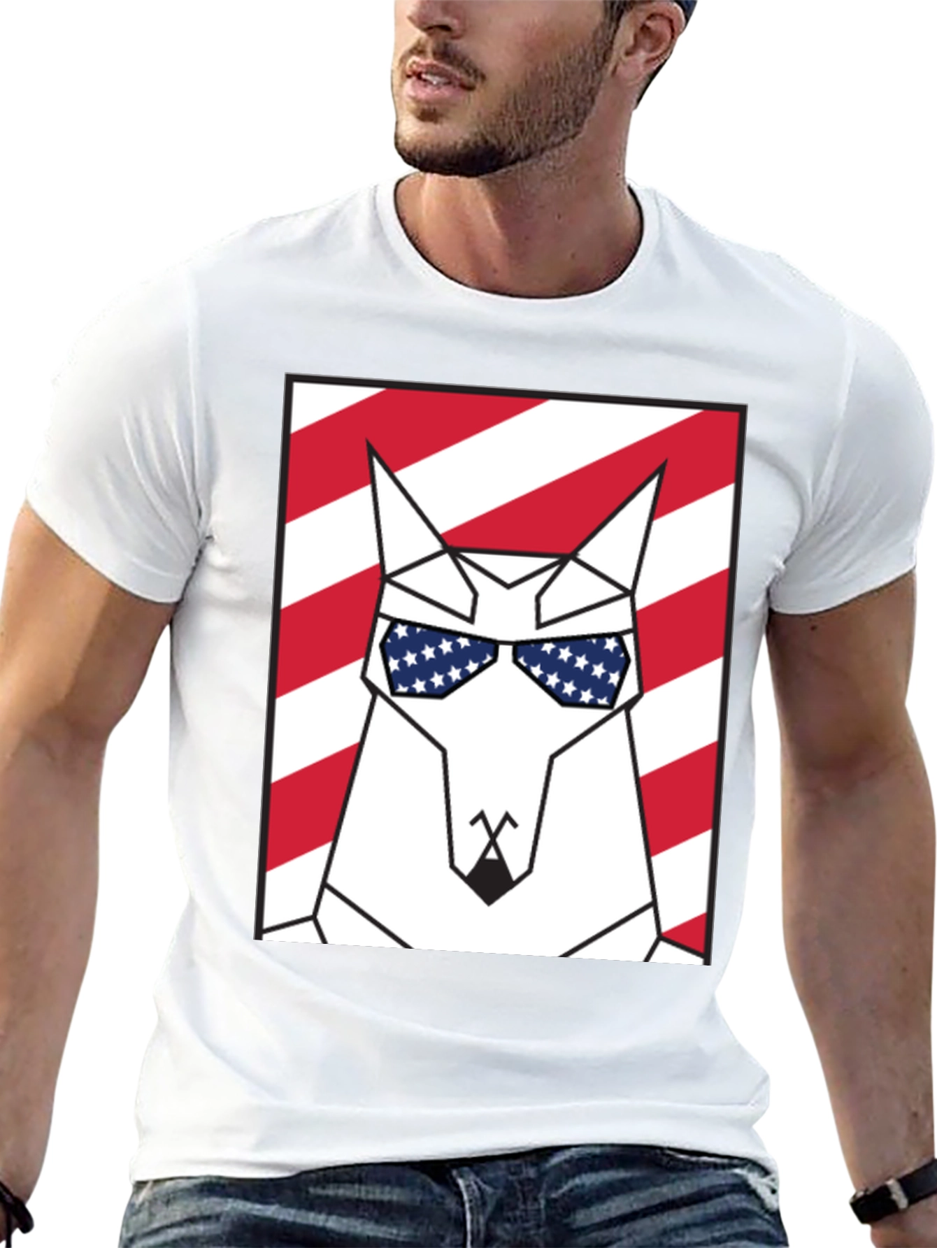 Patriotic Dog Graphic Tee - USA Flag Sunglasses