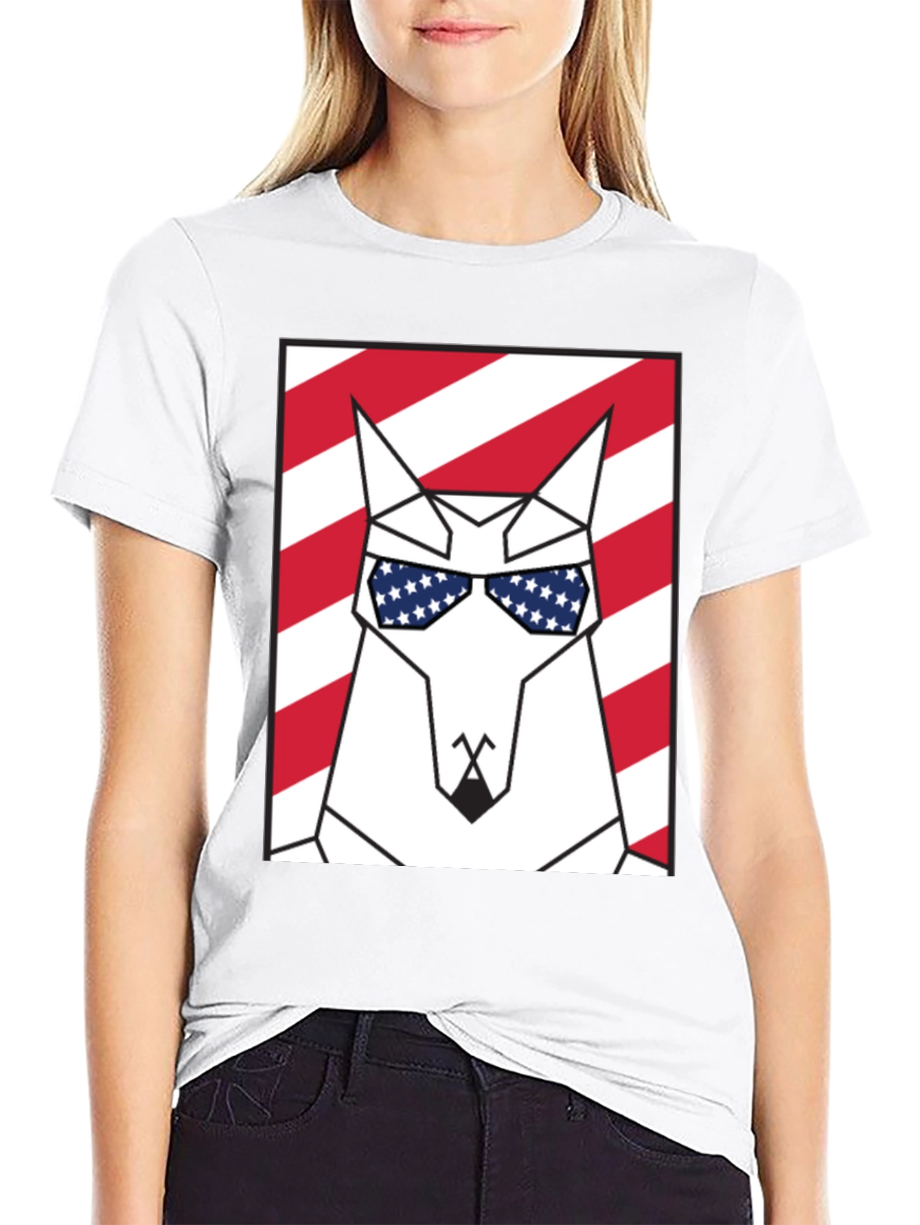 Patriotic Dog Graphic Tee - USA Flag Sunglasses