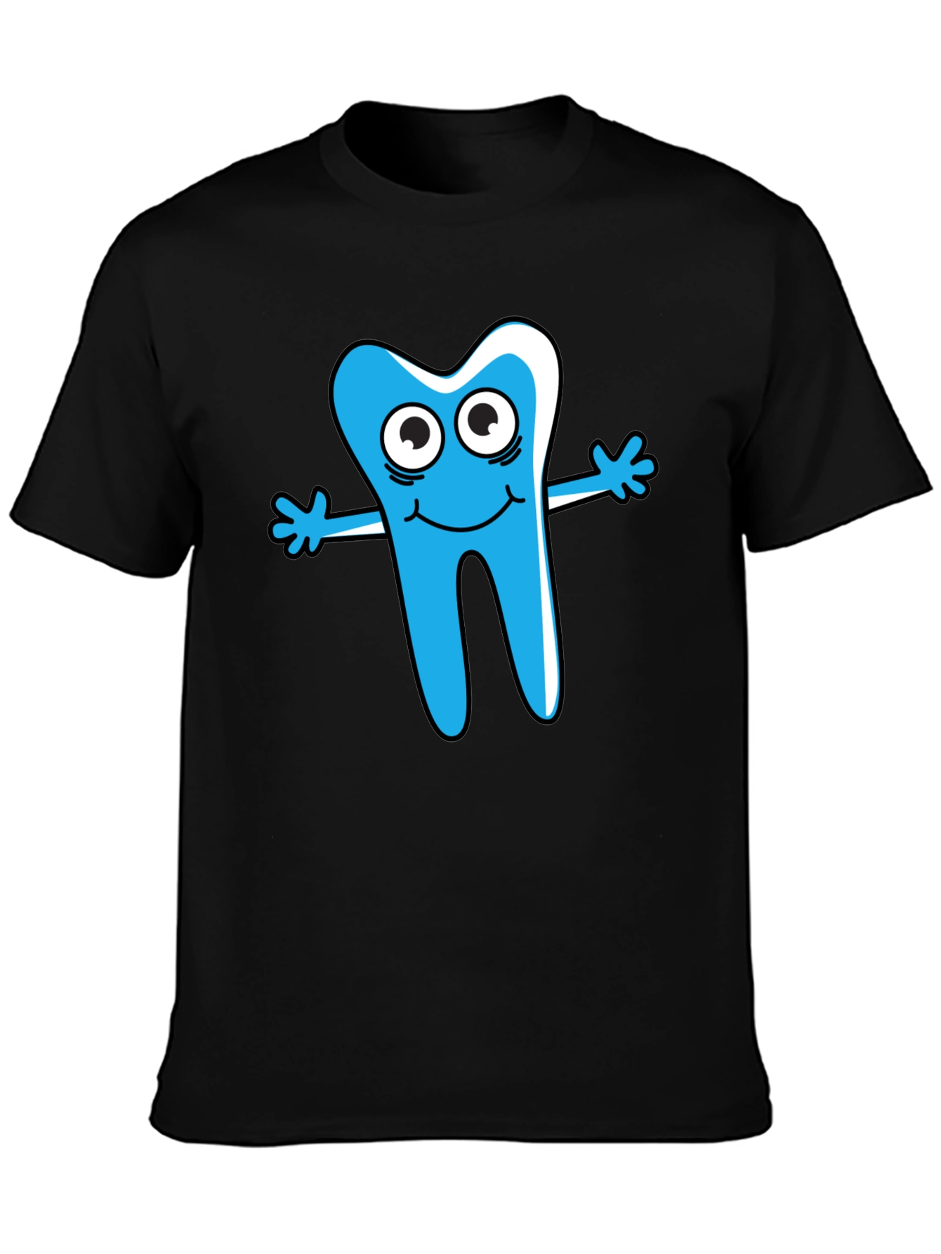 Cartoon Tooth Graphic Tee - Black Cotton Shirt