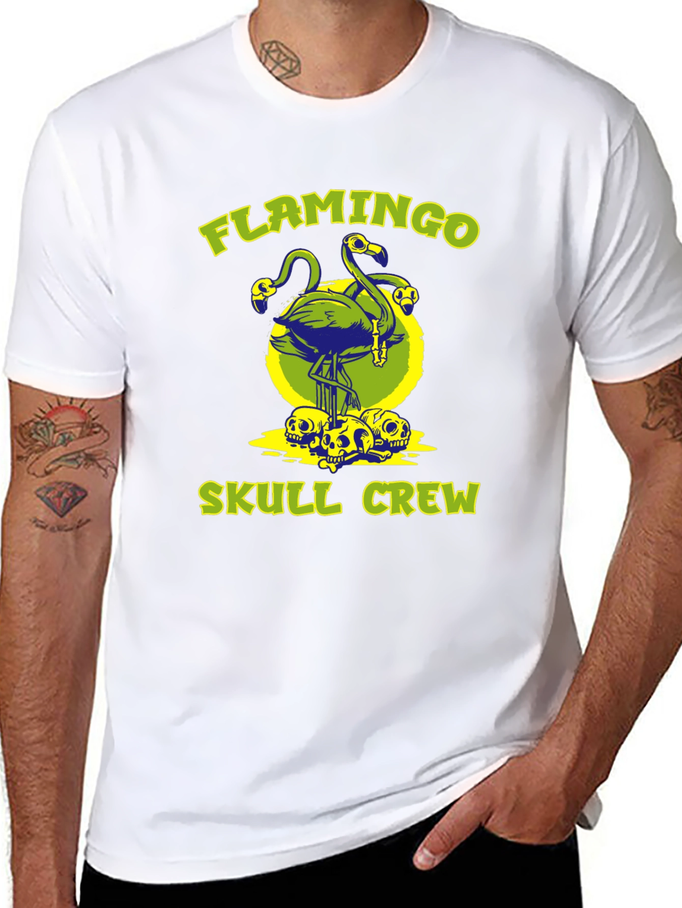 Flamingo Skull Crew Graphic T-Shirt