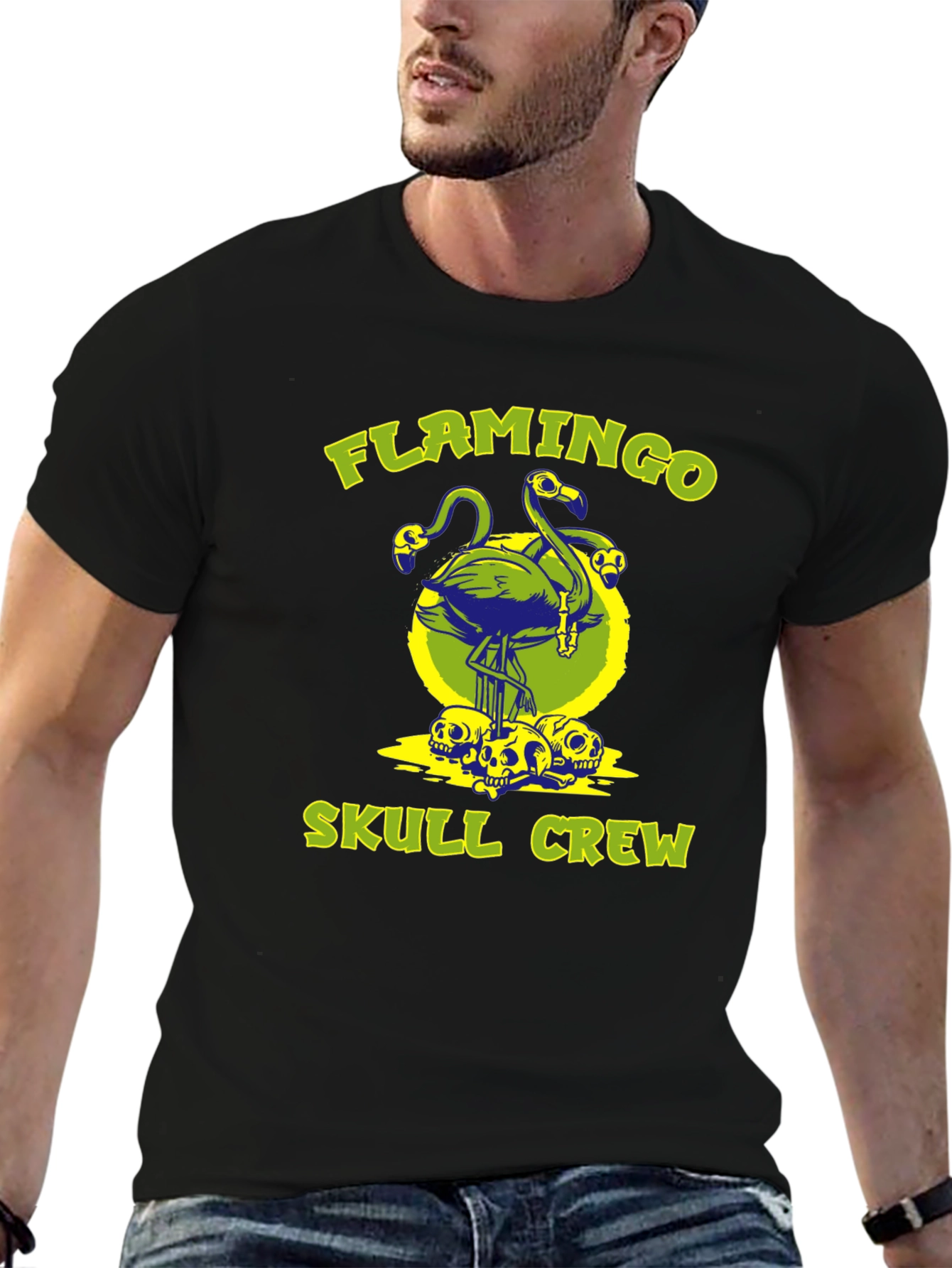 Flamingo Skull Crew Graphic T-Shirt