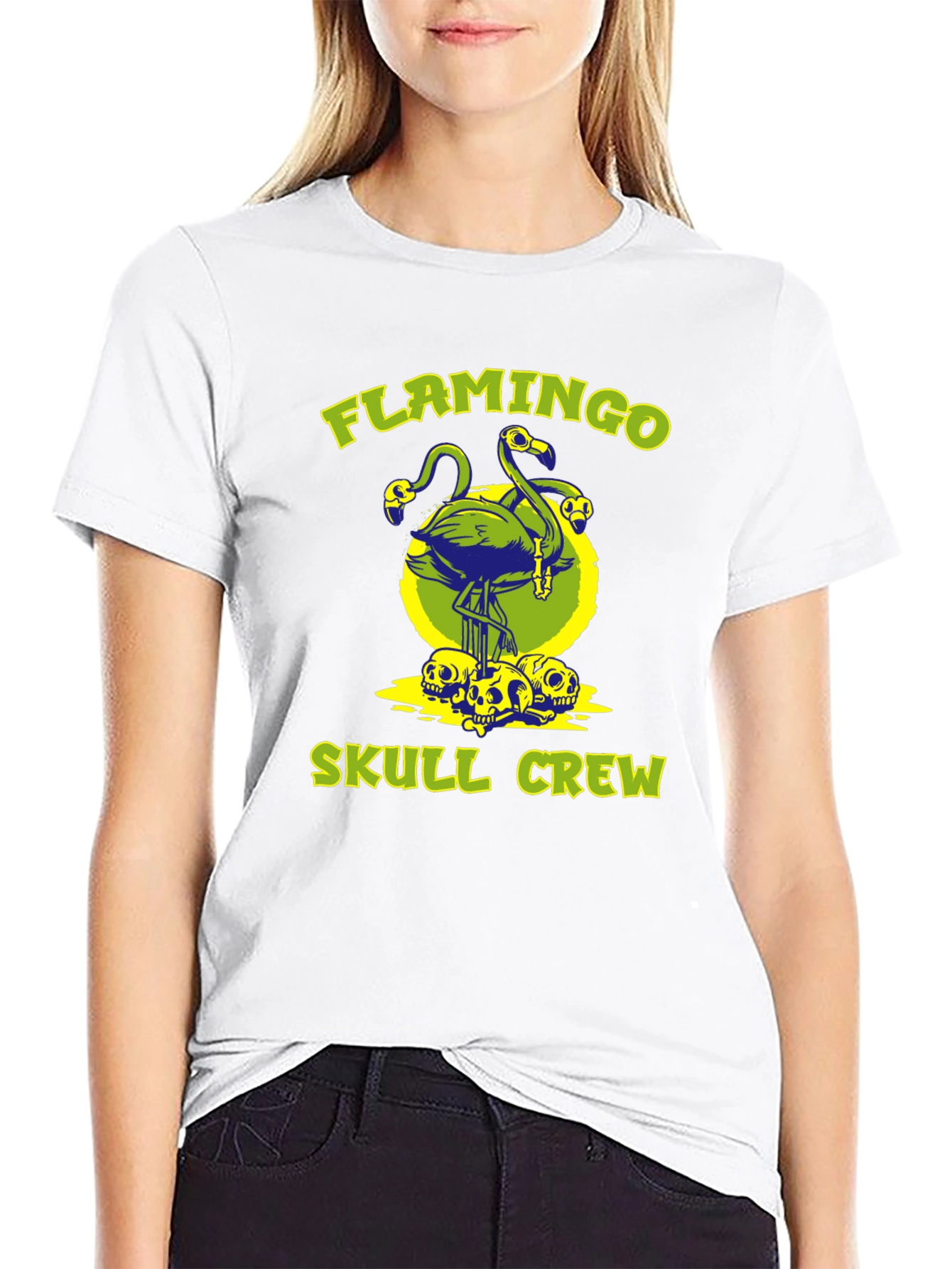 Flamingo Skull Crew Graphic T-Shirt
