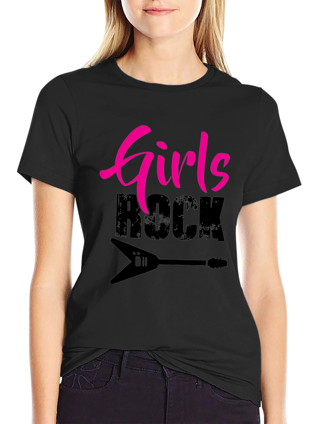 Girls Rock Guitar T-Shirt - Black