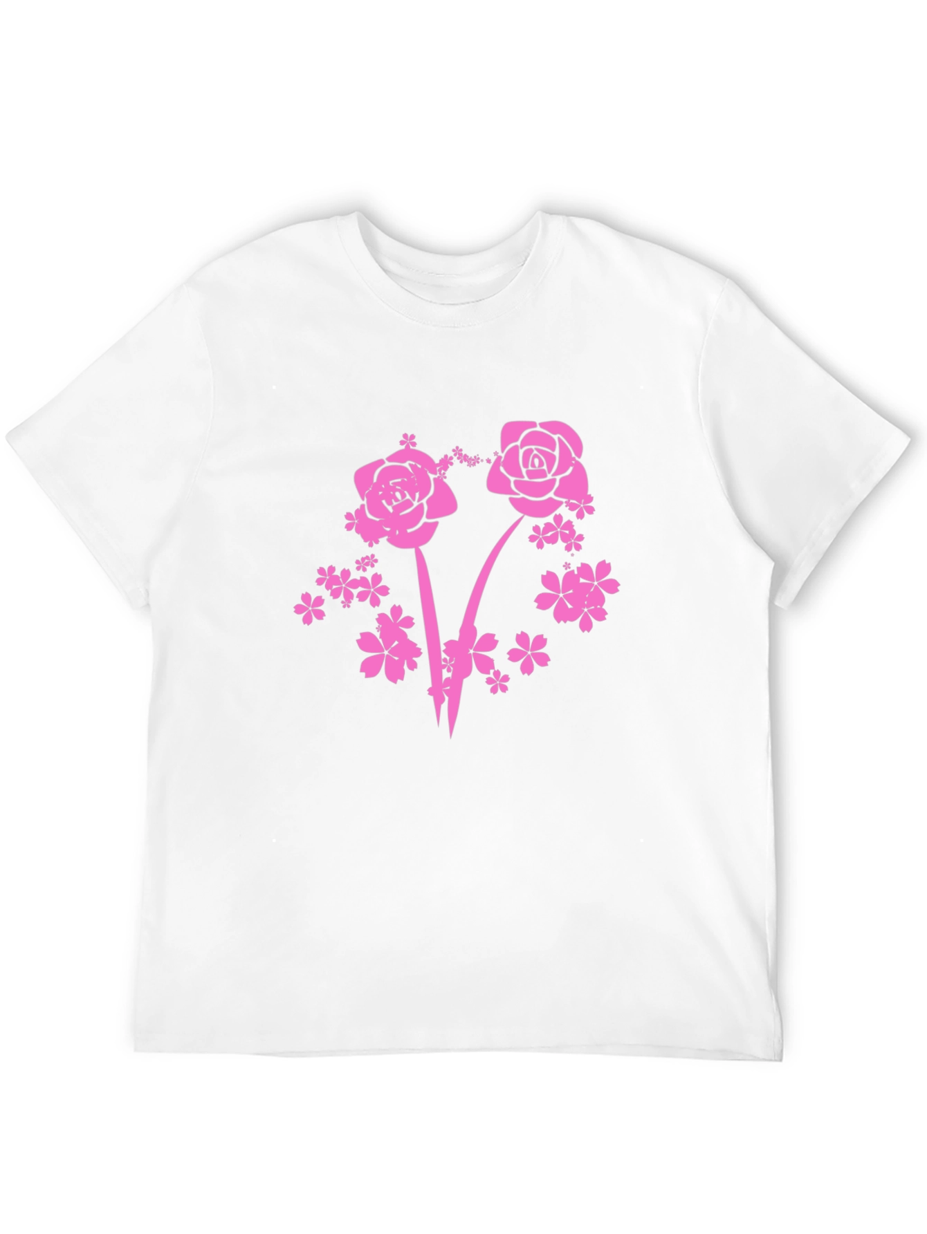 Floral Pink Rose Graphic T-Shirt - Black