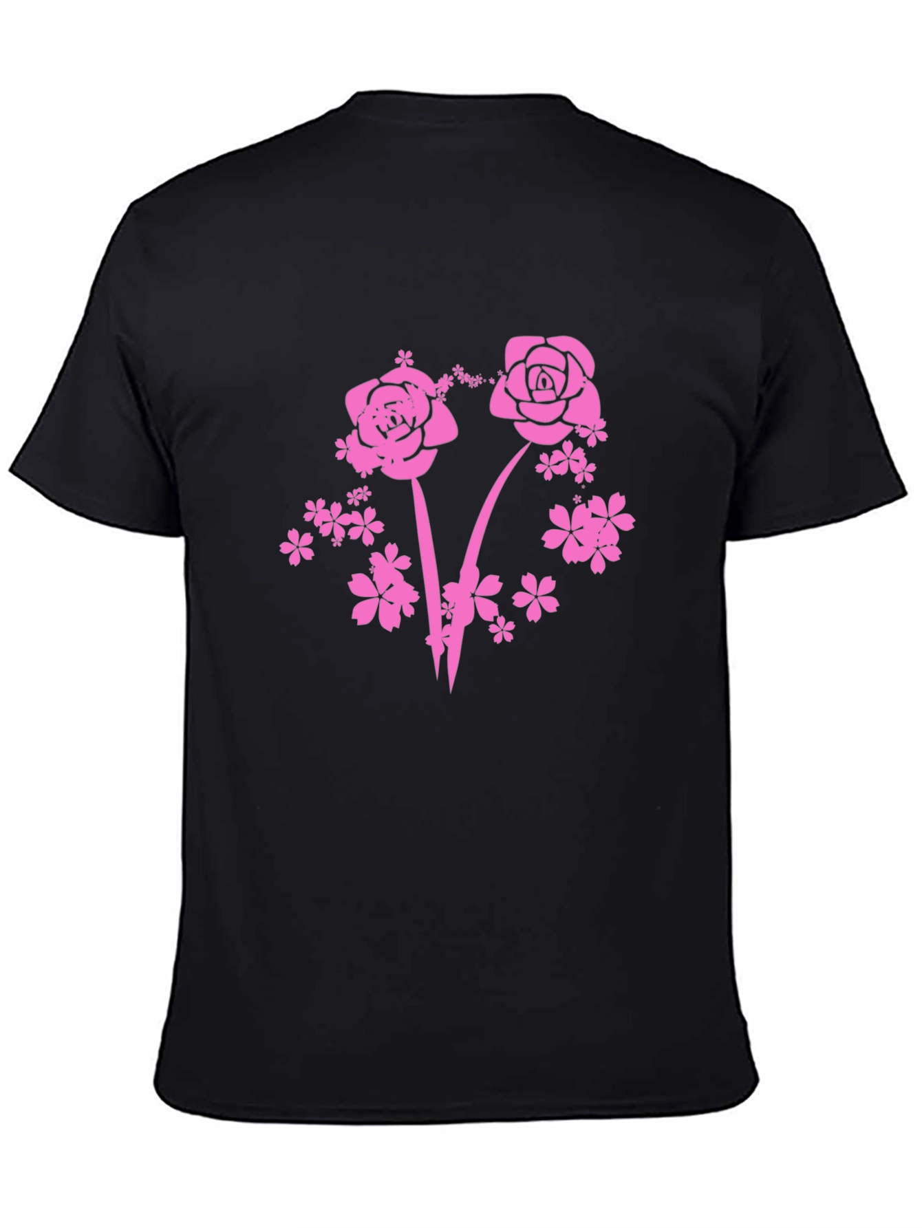 Floral Pink Rose Graphic T-Shirt - Black