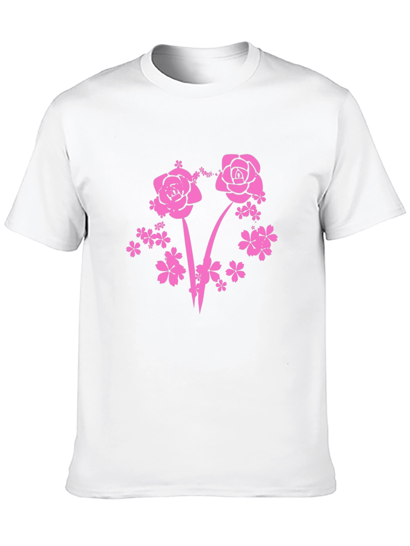 Floral Pink Rose Graphic T-Shirt - Black