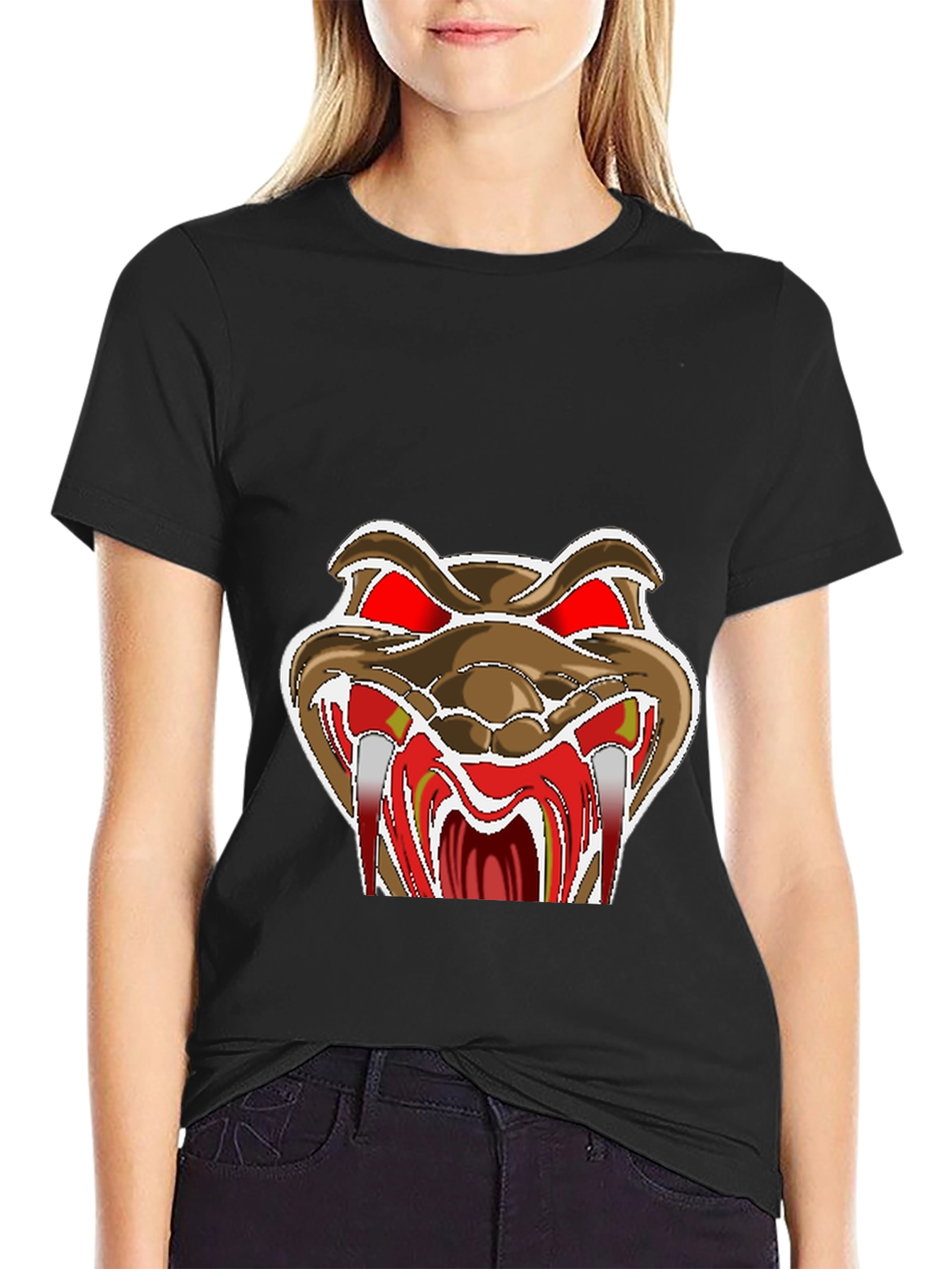 Mens Black T-Shirt with Snake Graphic