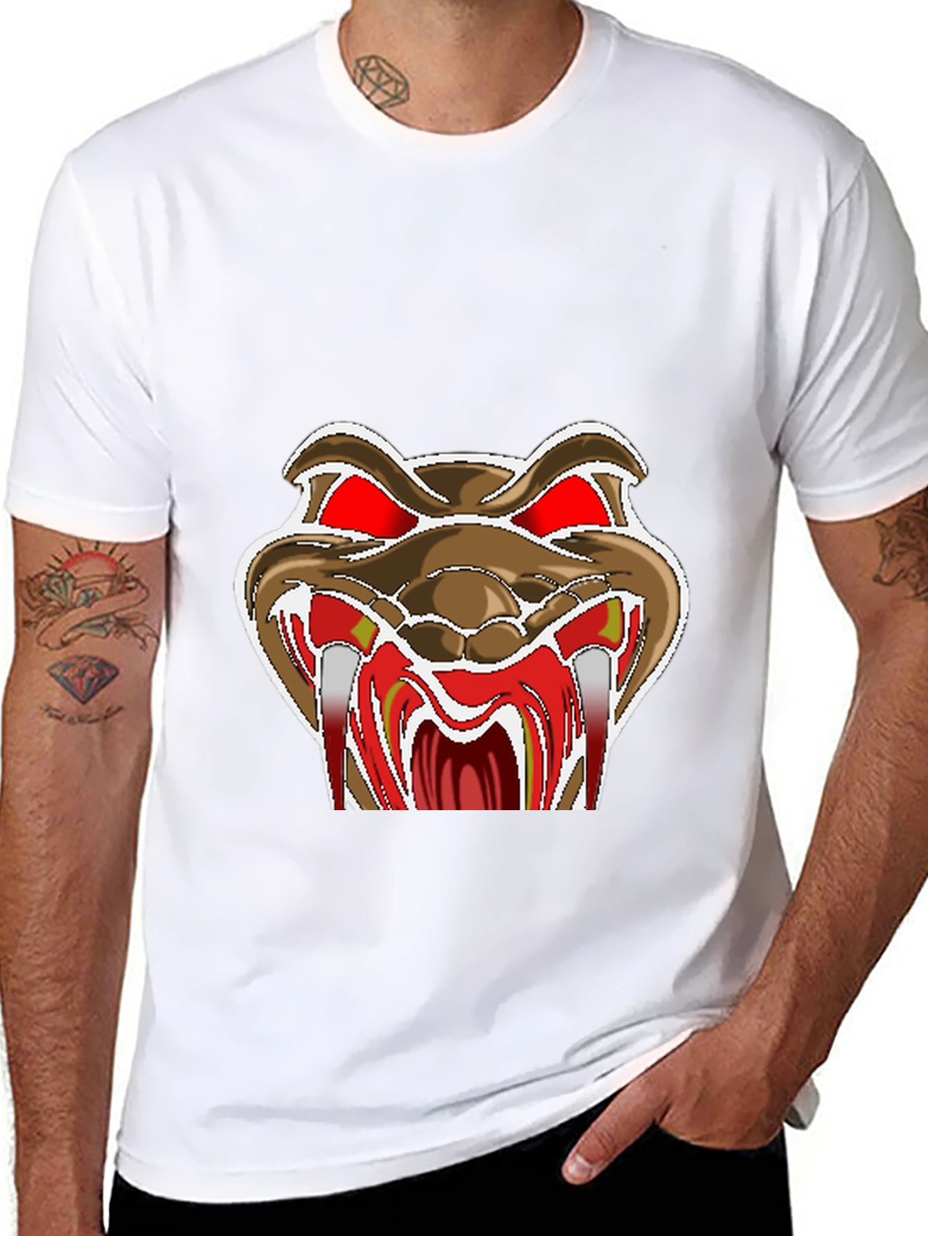 Mens Black T-Shirt with Snake Graphic