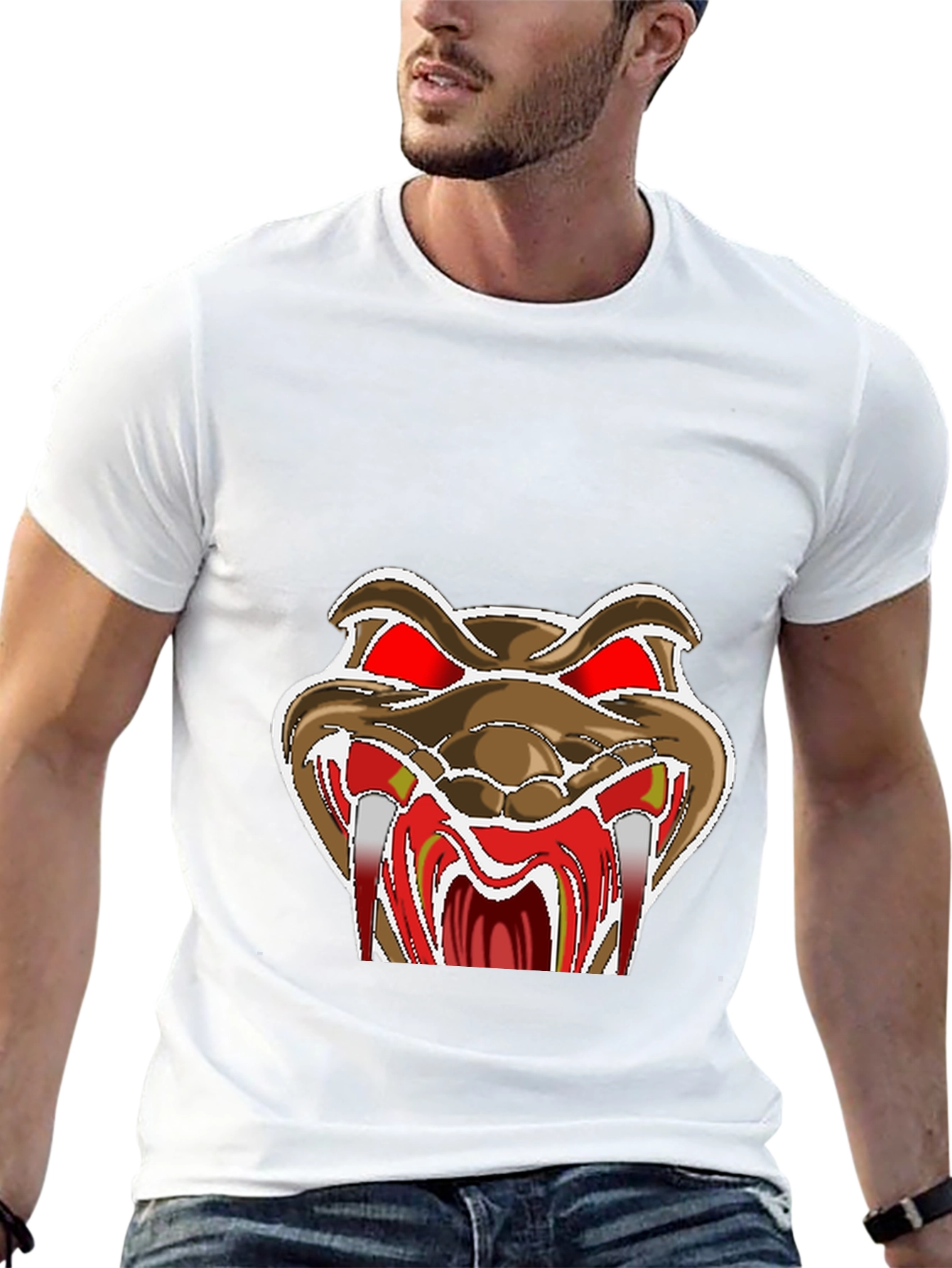 Mens Black T-Shirt with Snake Graphic