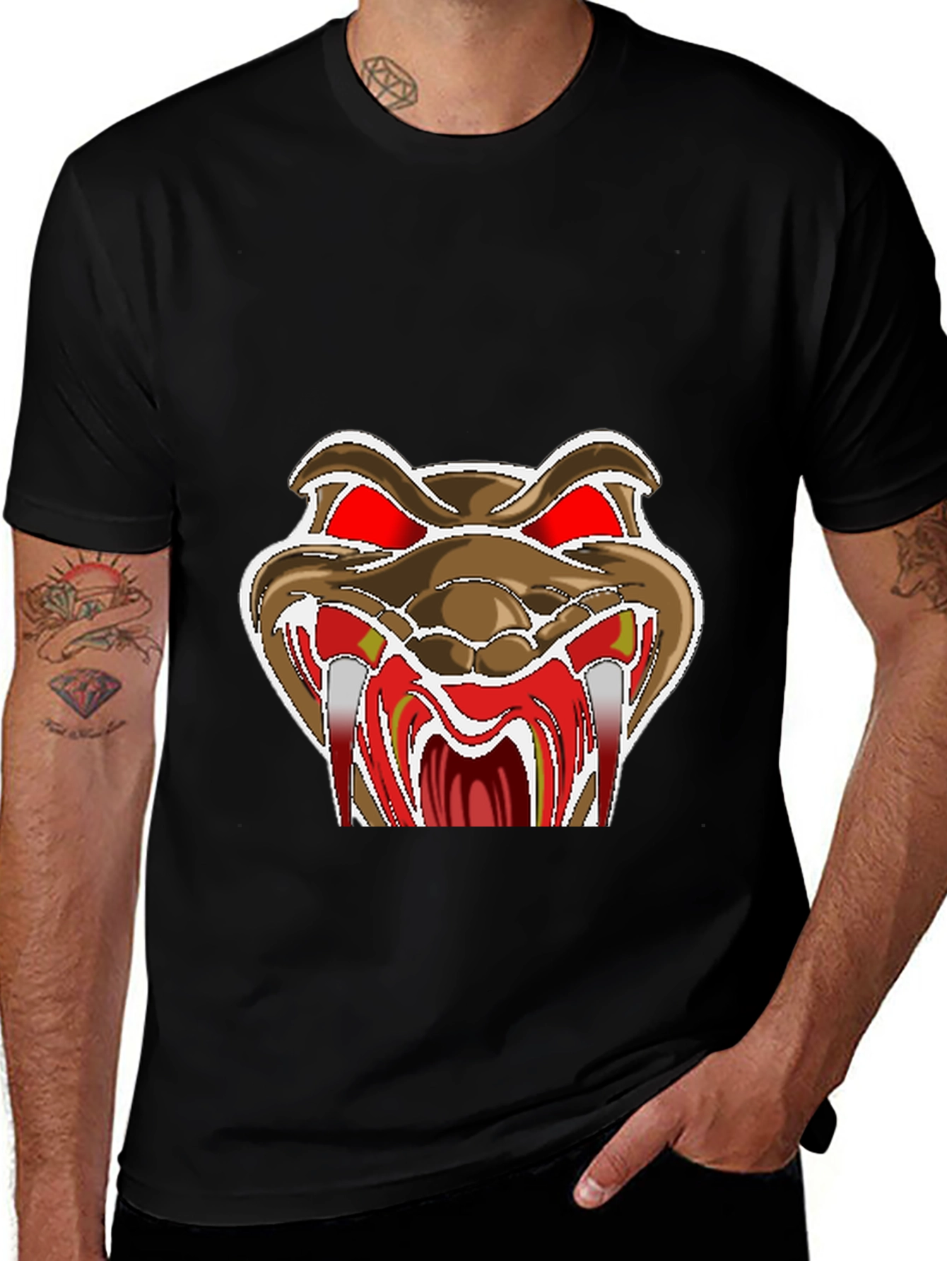 Mens Black T-Shirt with Snake Graphic