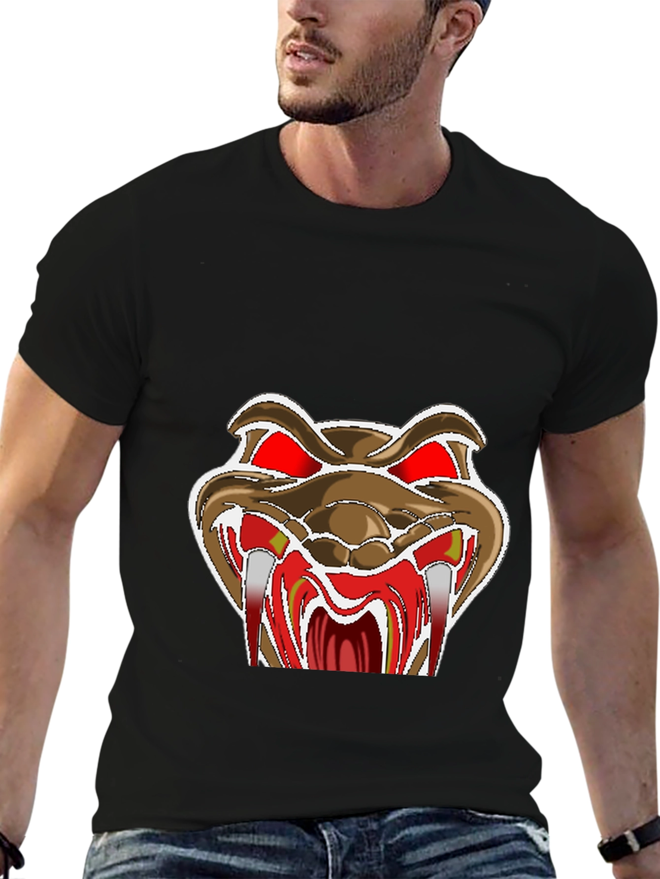 Mens Black T-Shirt with Snake Graphic