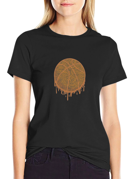 Dripping Basketball Graphic Tee - Black Cotton T-Shirt