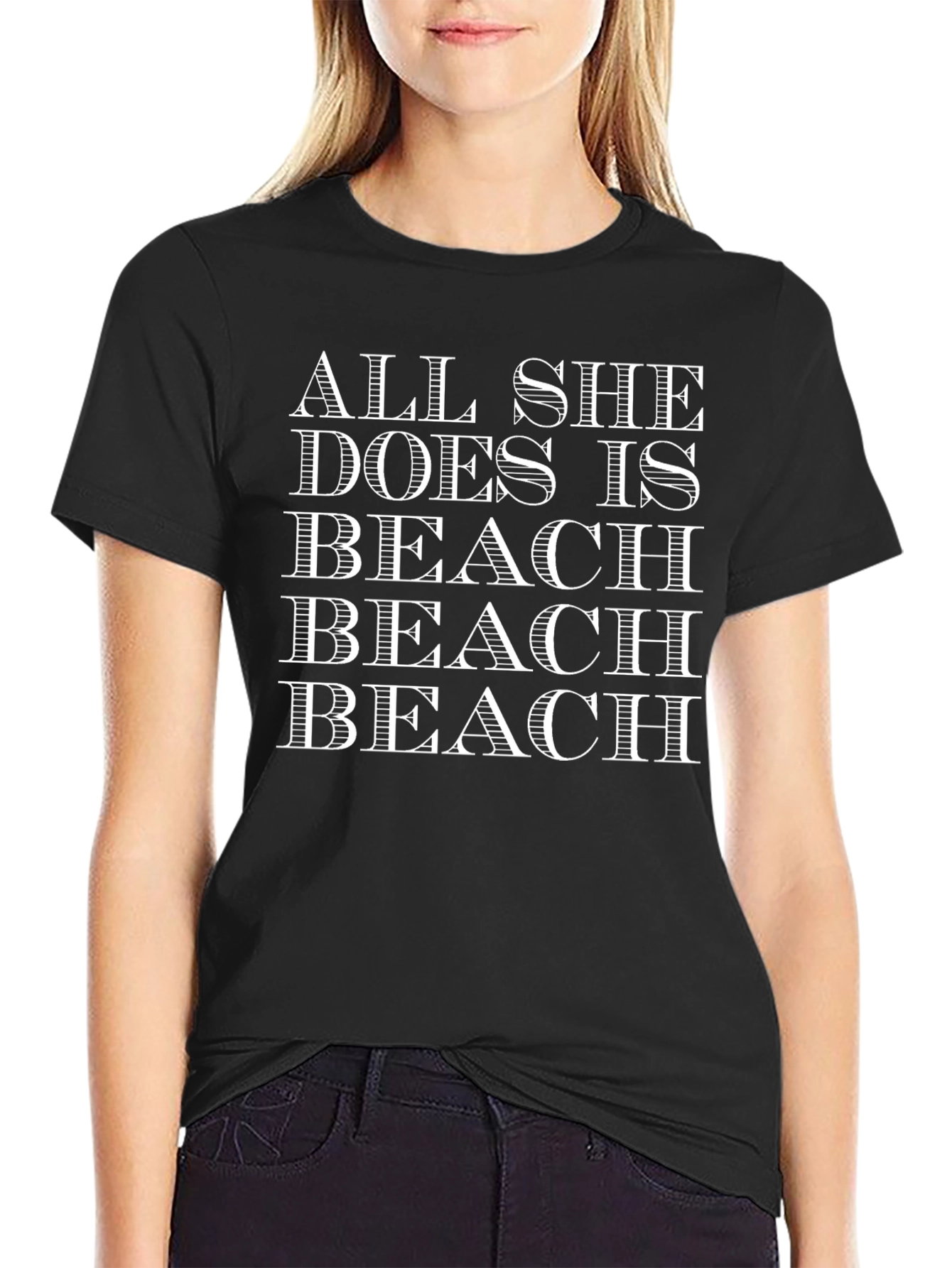 All She Does Is Beach Graphic Tee - Black