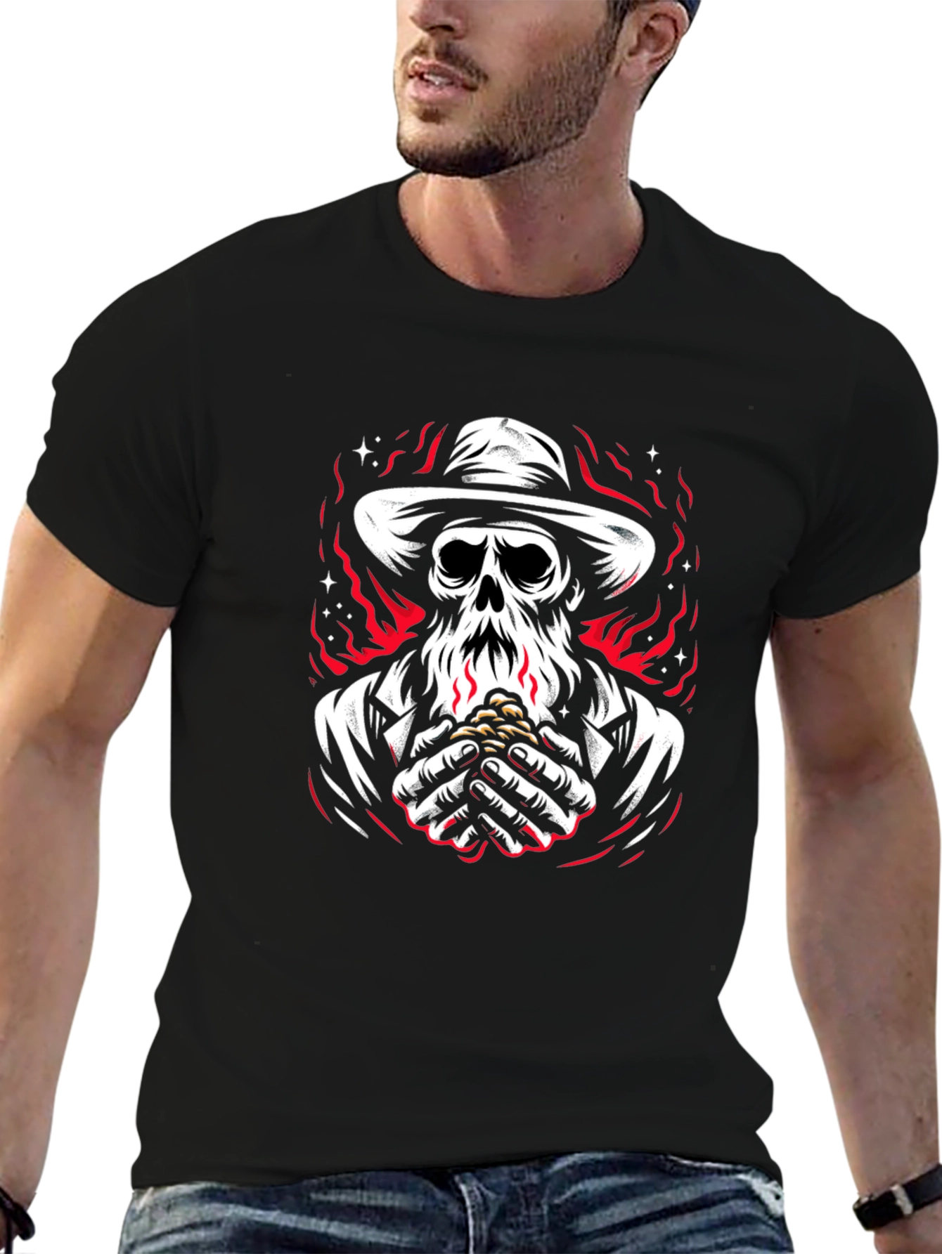 Grim Reaper Graphic Tee - Skull & Flames Design
