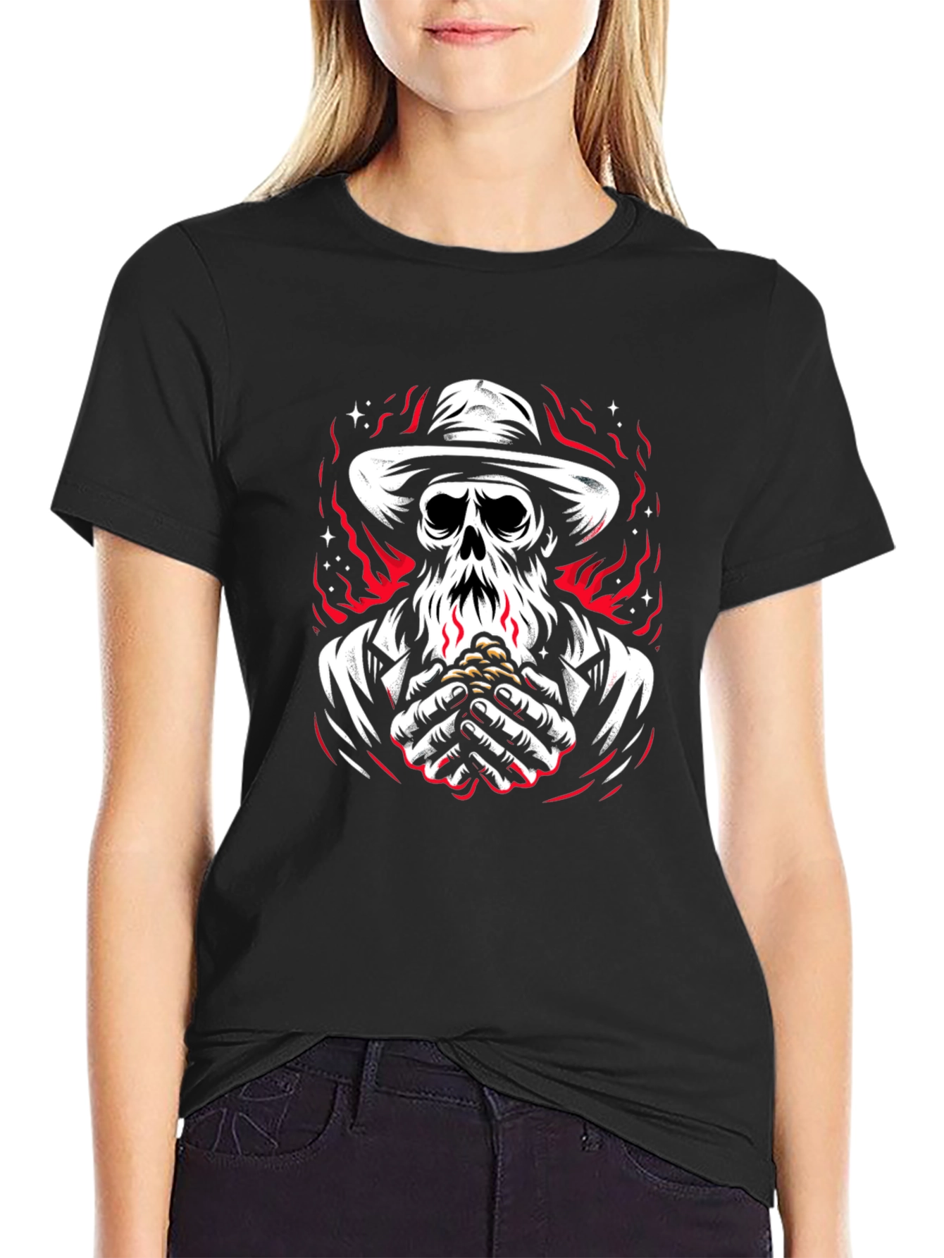 Grim Reaper Graphic Tee - Skull & Flames Design