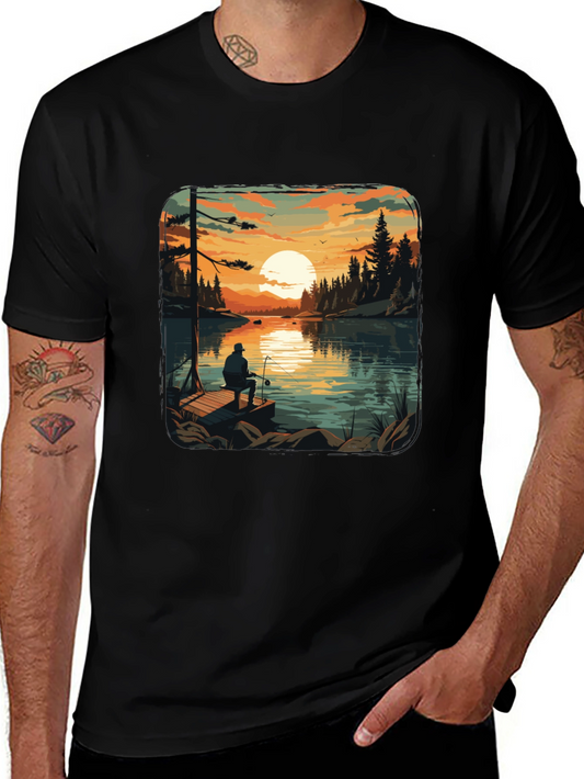 Fishing Lake Sunset Graphic T-Shirt
