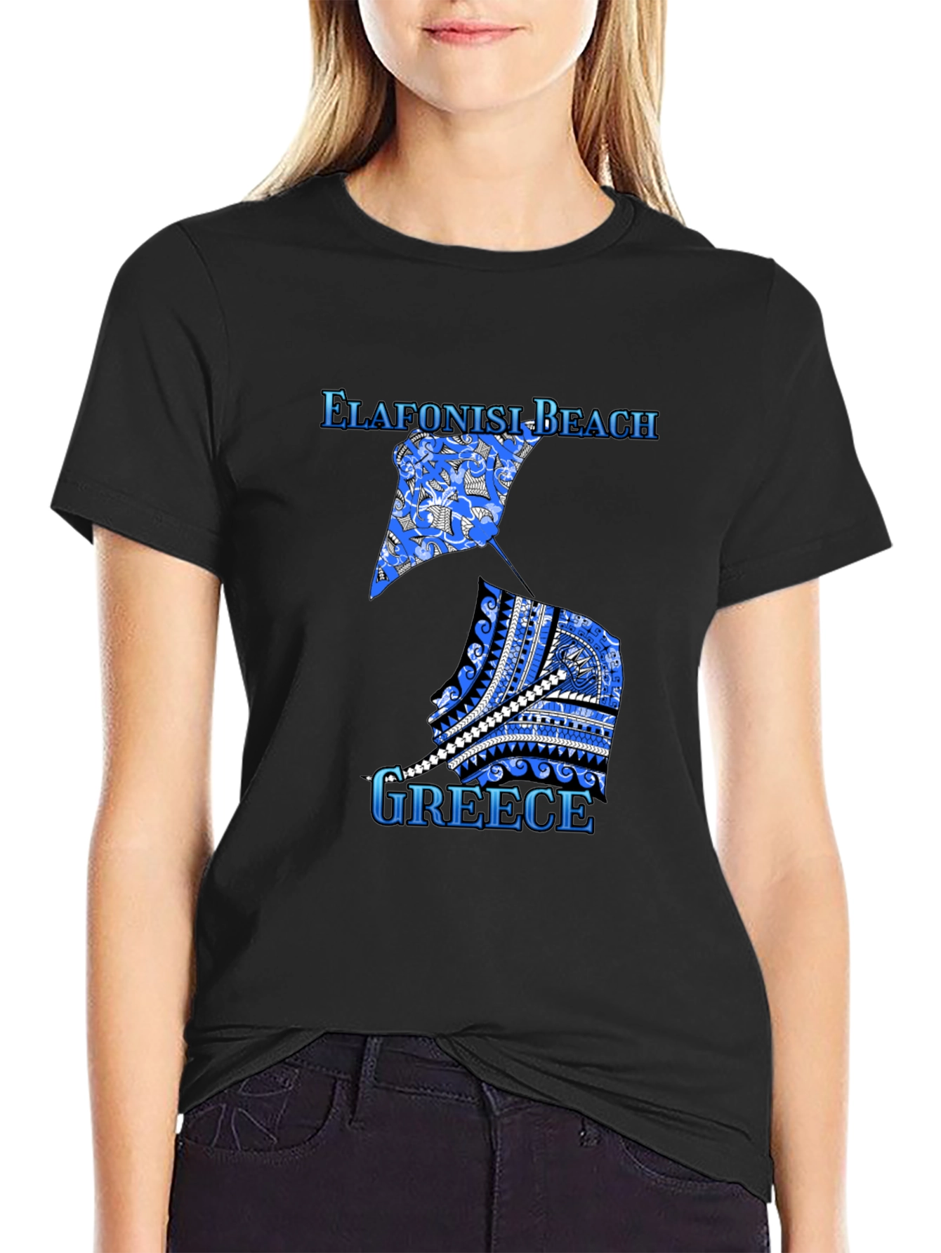 Elafonisi Beach Greece Graphic Tee - Black Cotton T-Shirt