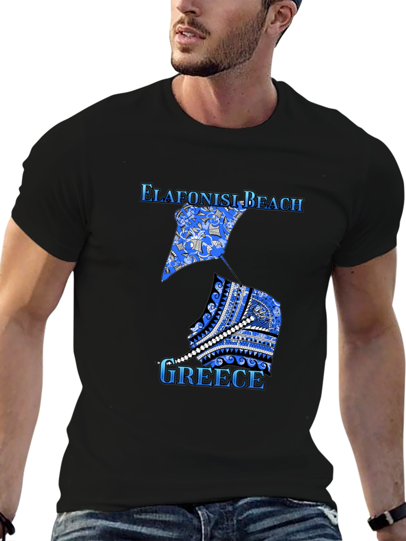 Elafonisi Beach Greece Graphic Tee - Black Cotton T-Shirt