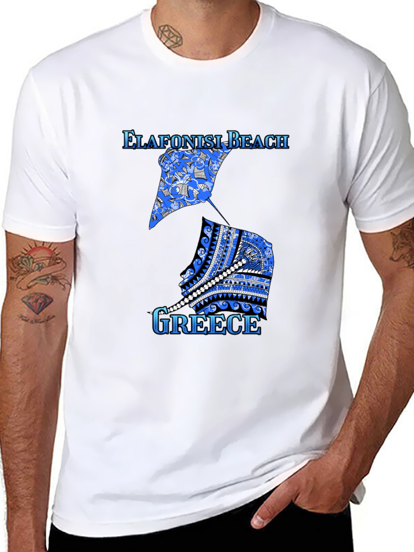 Elafonisi Beach Greece Graphic Tee - Black Cotton T-Shirt