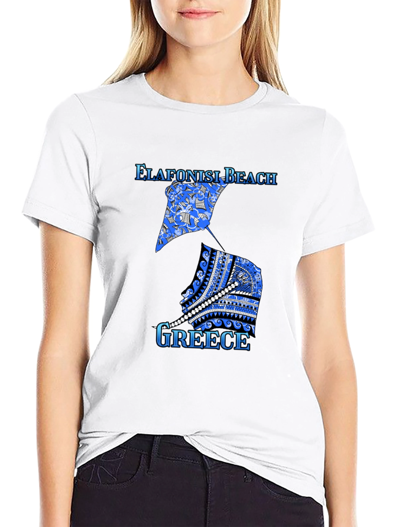 Elafonisi Beach Greece Graphic Tee - Black Cotton T-Shirt